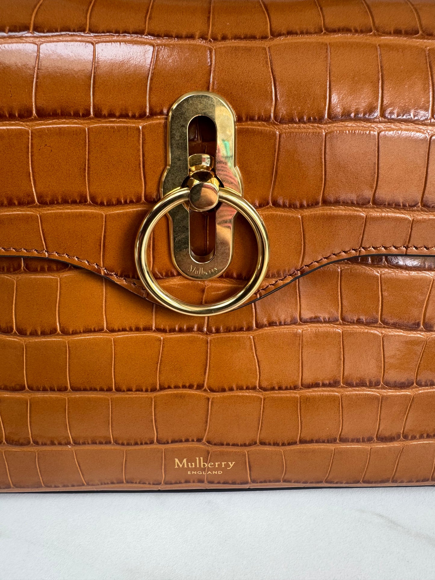 Mulberry Mini Seaton - Tobacco Brown Croc Embossed