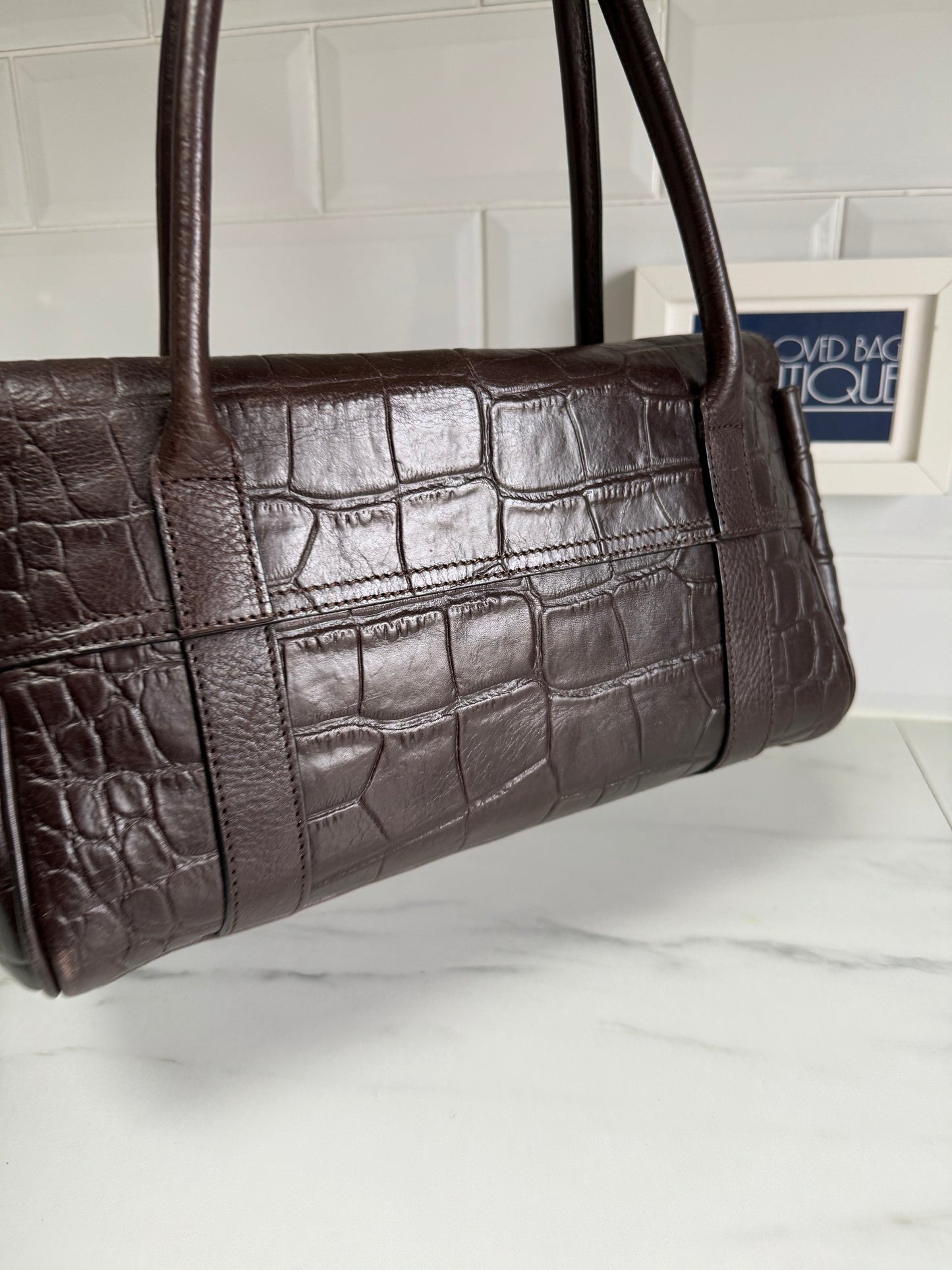 Mulberry East West Bayswater - Chocolate Croc Embossed