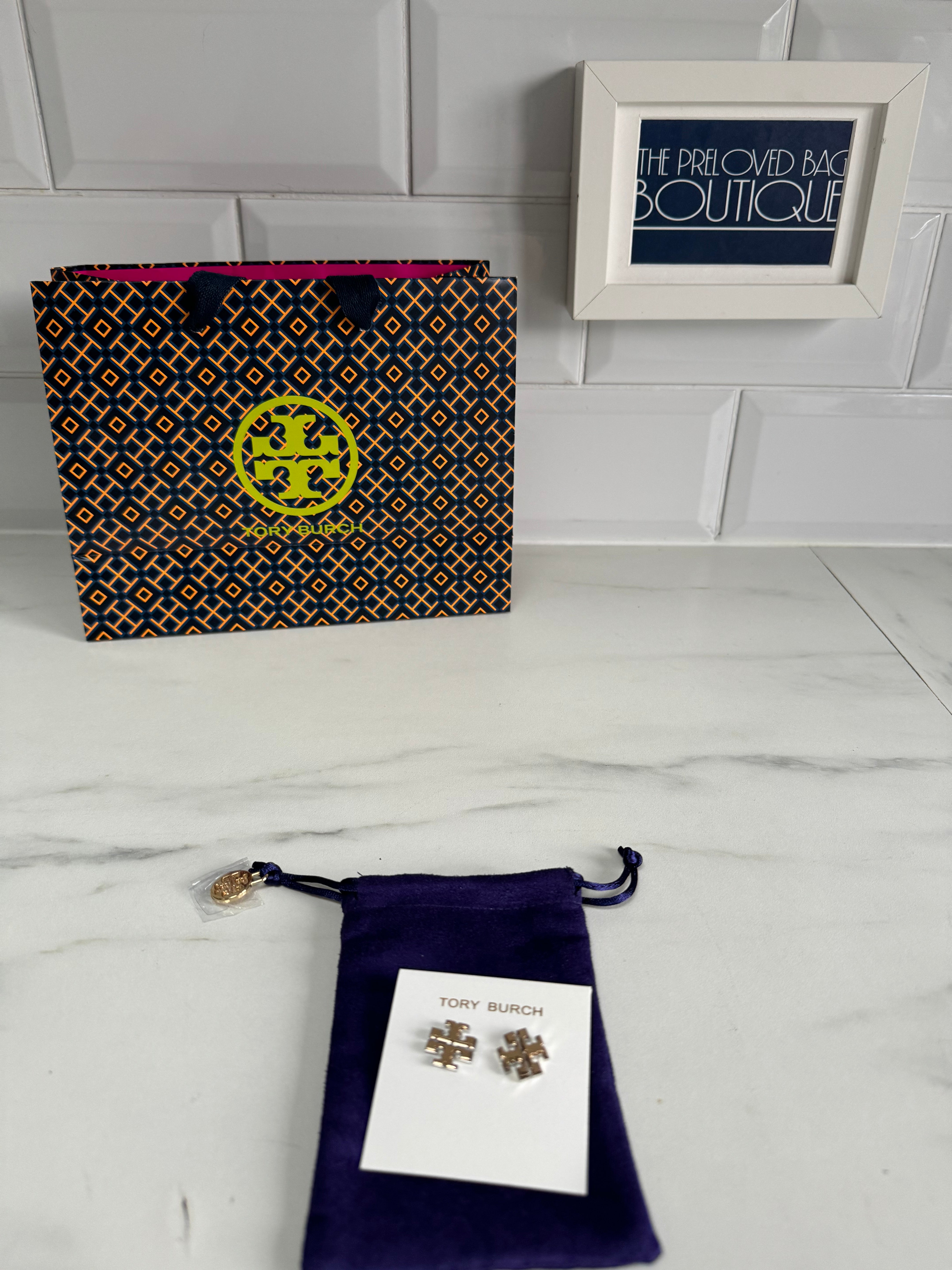 Tory Burch Large Logo Stud Earrings - silver