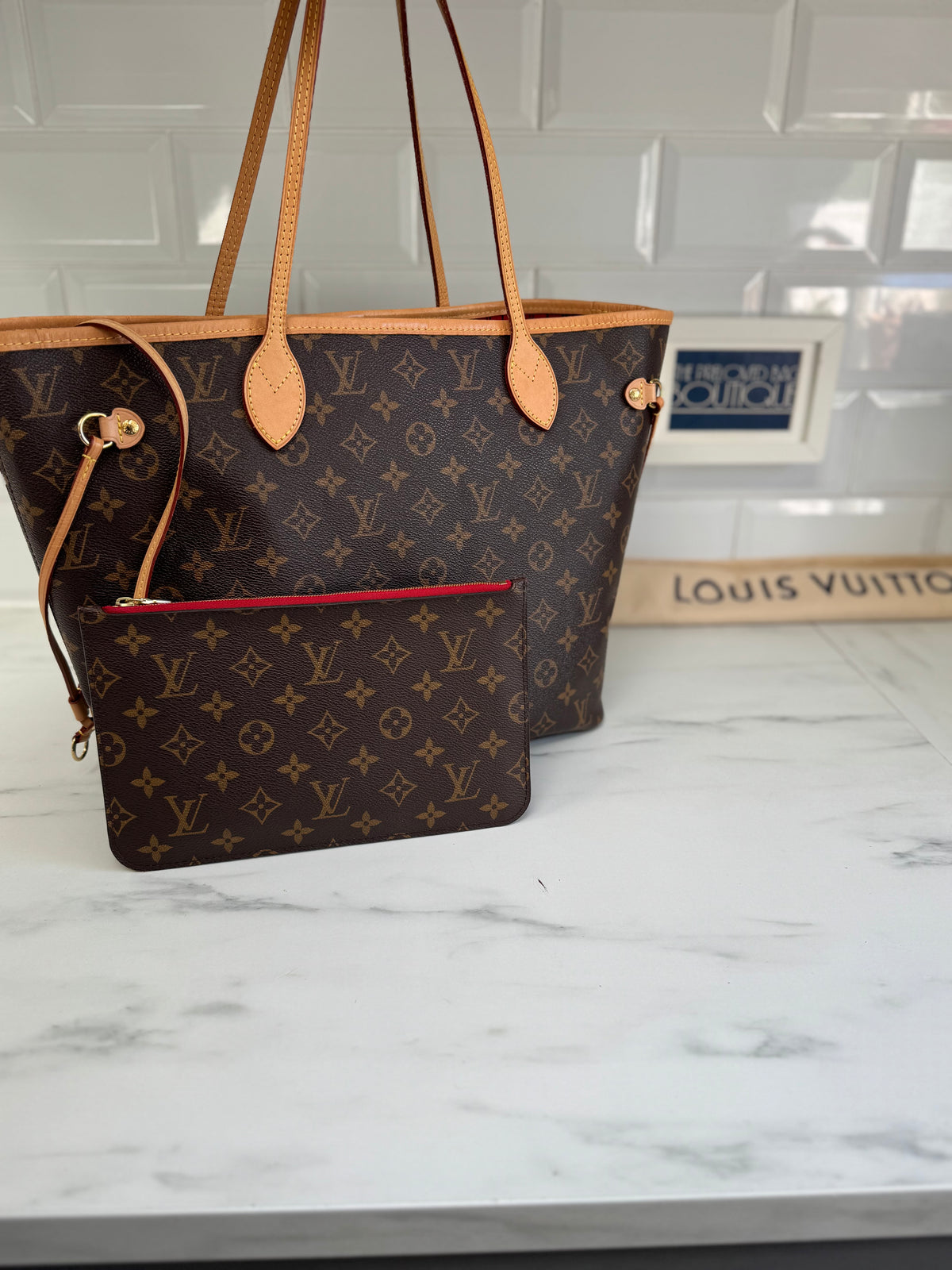 Louis Vuitton MM Neverfull & Pouch- Monogram Cerises
