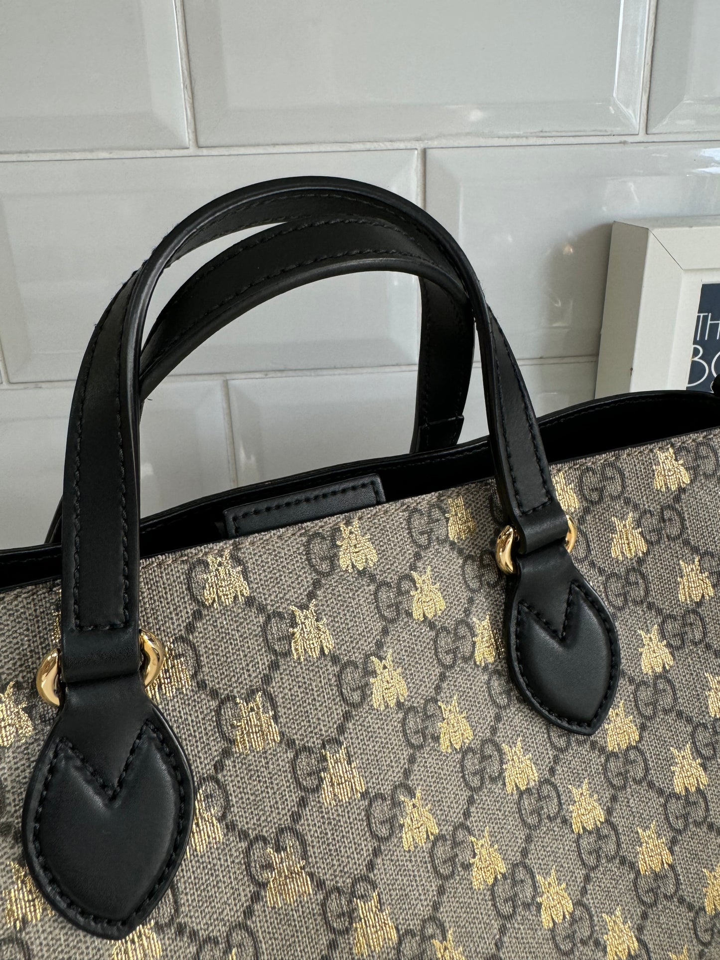 Gucci Limited Edition GGMonogram Supreme Bees Tote - Brown & Gold