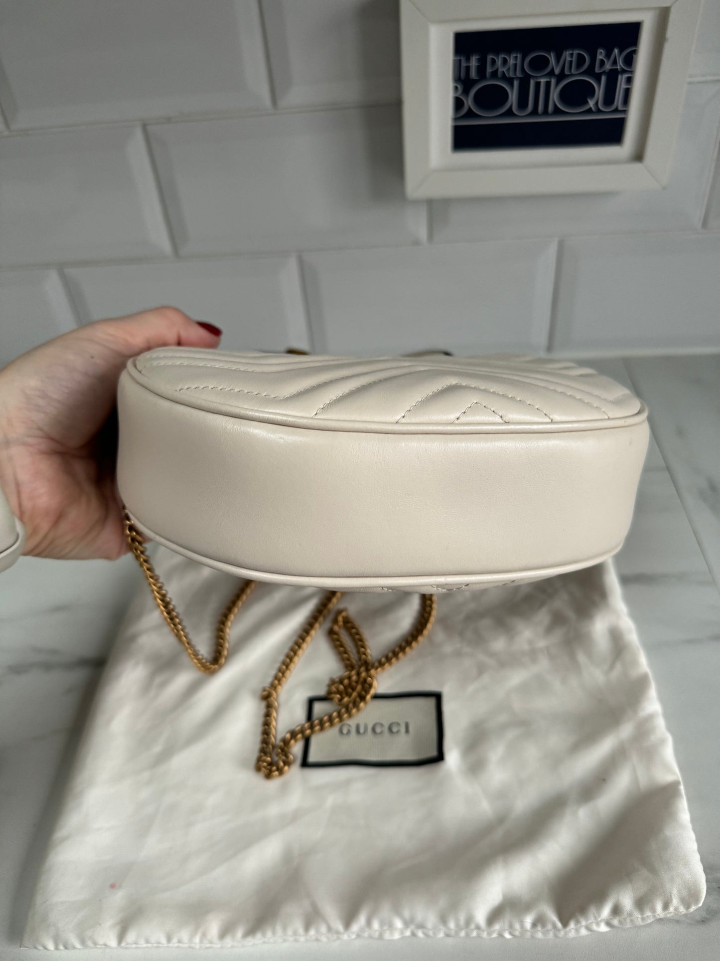 Gucci Marmont Half Moon Shaped Mini Bag - White