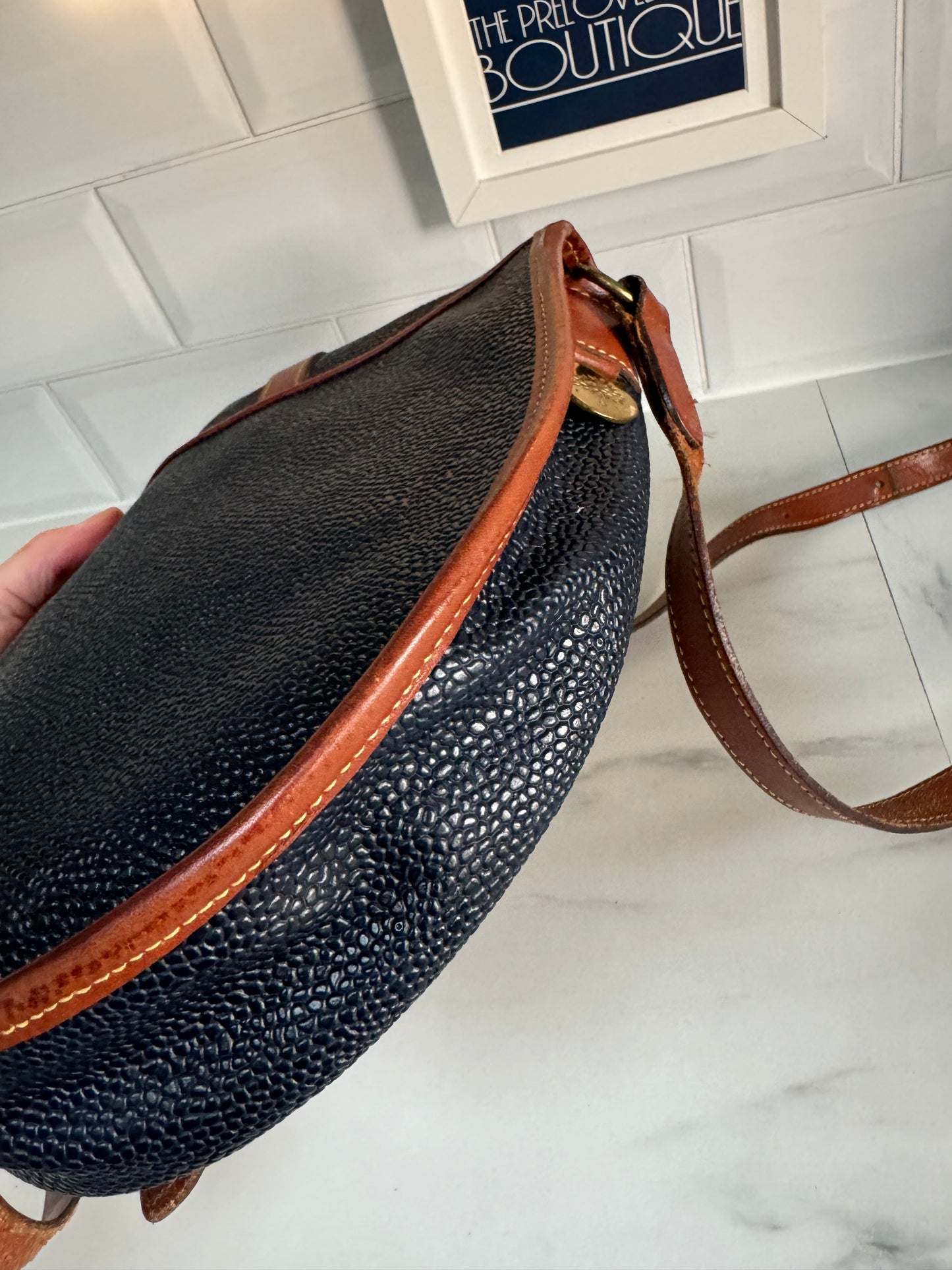 Mulberry Vintage Scotchgrain Saddle Bag - Black & Cognac