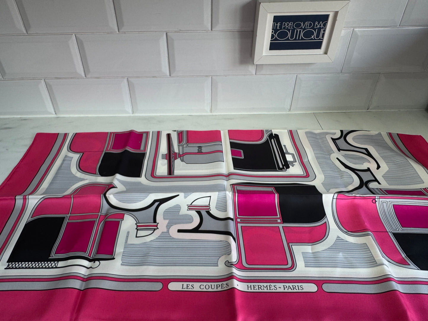Hermes Les Coupes silk twill scarf - Pink, Black, Grey and White