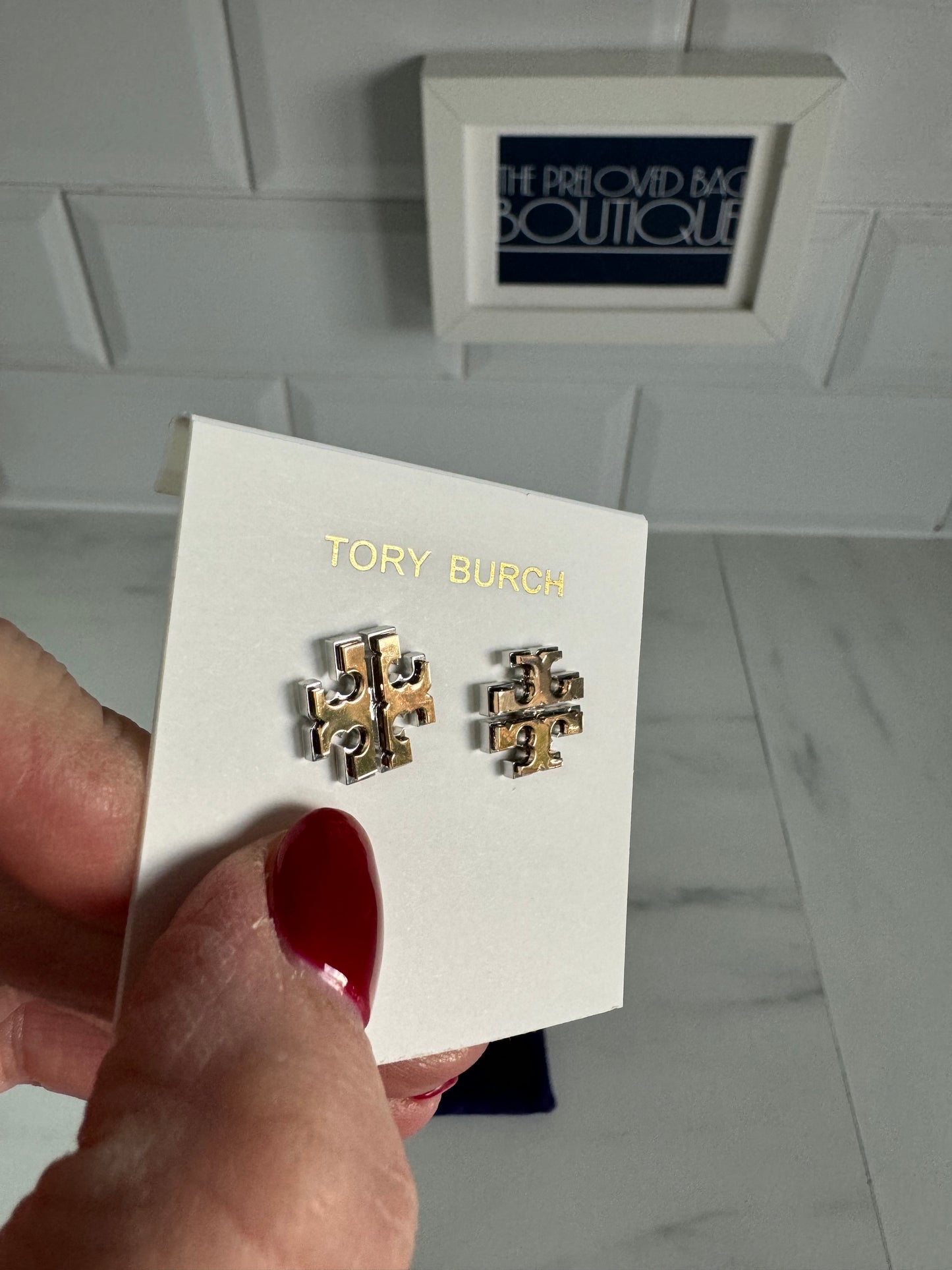 Tory Burch Large Logo Stud Earrings - silver