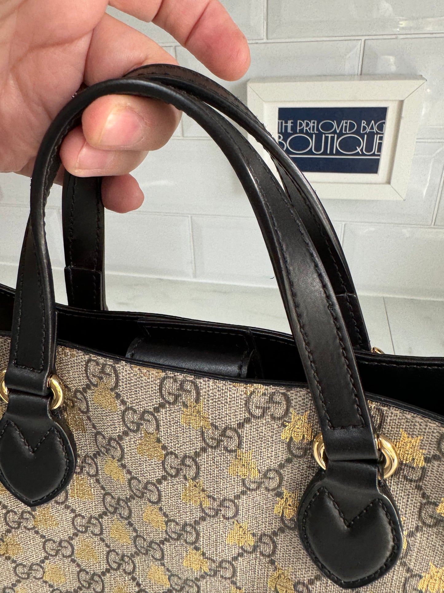 Gucci Limited Edition GGMonogram Supreme Bees Tote - Brown & Gold