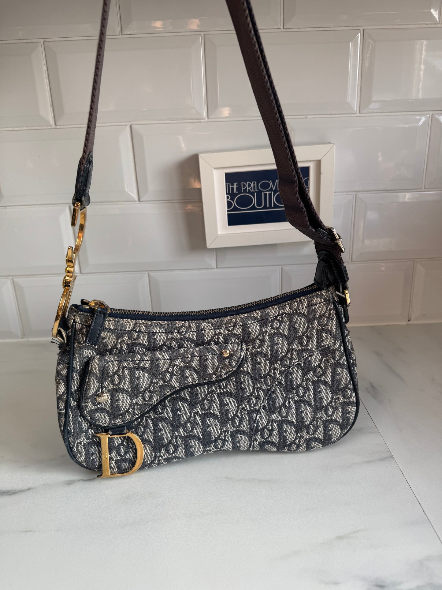 Diorissomo Trotter Canvas Double Saddle crossbody Bag - Navy