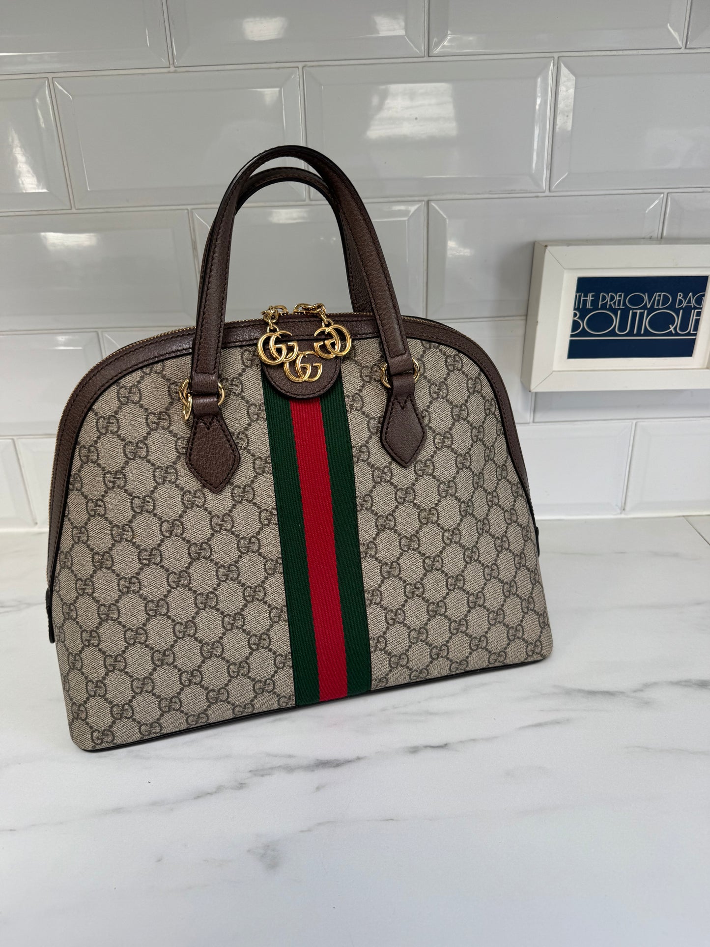 Gucci Ophidia GG Supreme Dome Bag - Grey, Red, Brown and Green