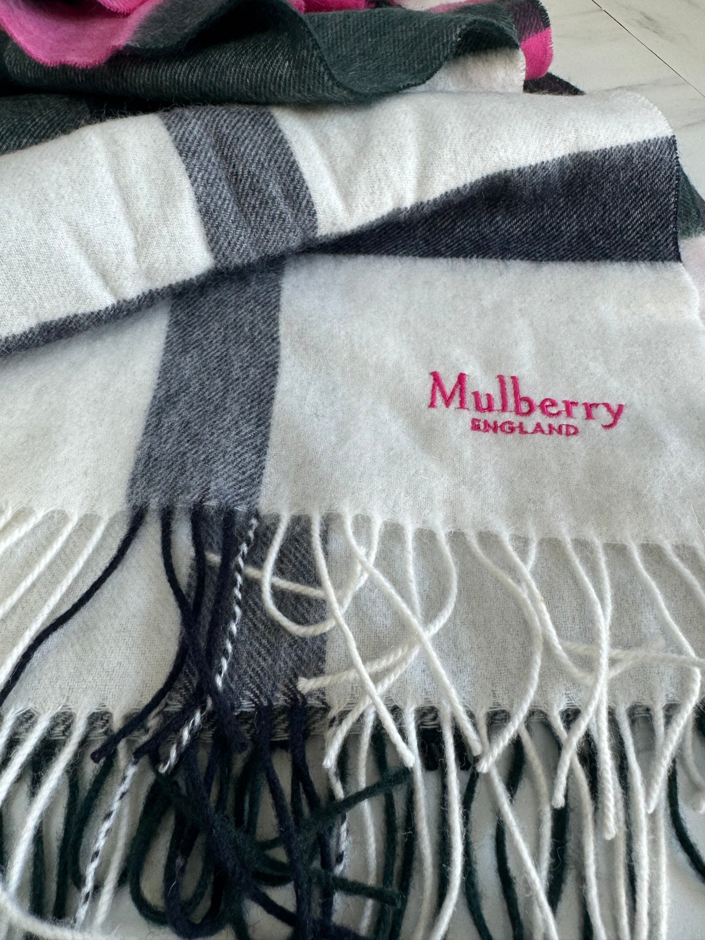 Mulberry Large Scarf - White, Pink & Green