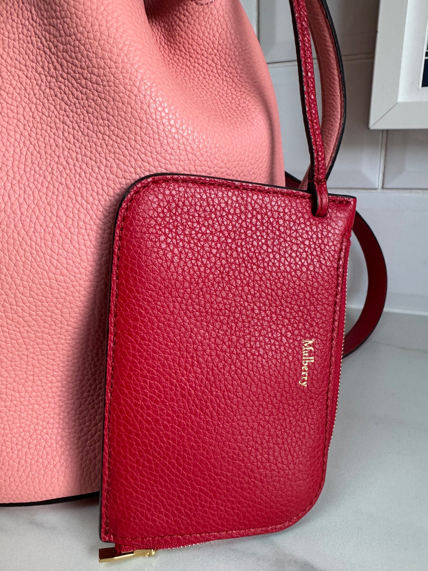 Mulberry Abbey Bucket Bag - Macaroon Pink & Red