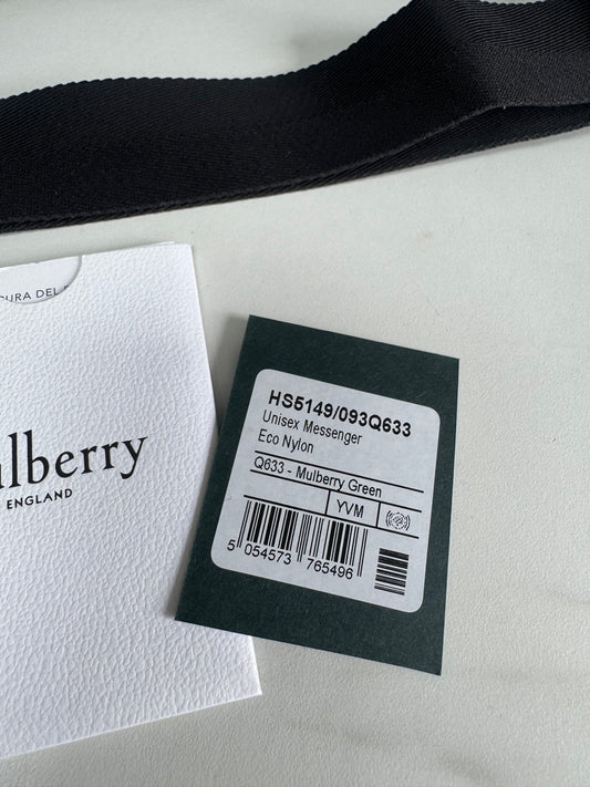 Mulberry Unisex Messenger Bag - Black and Mulberry Green Eco Nylon