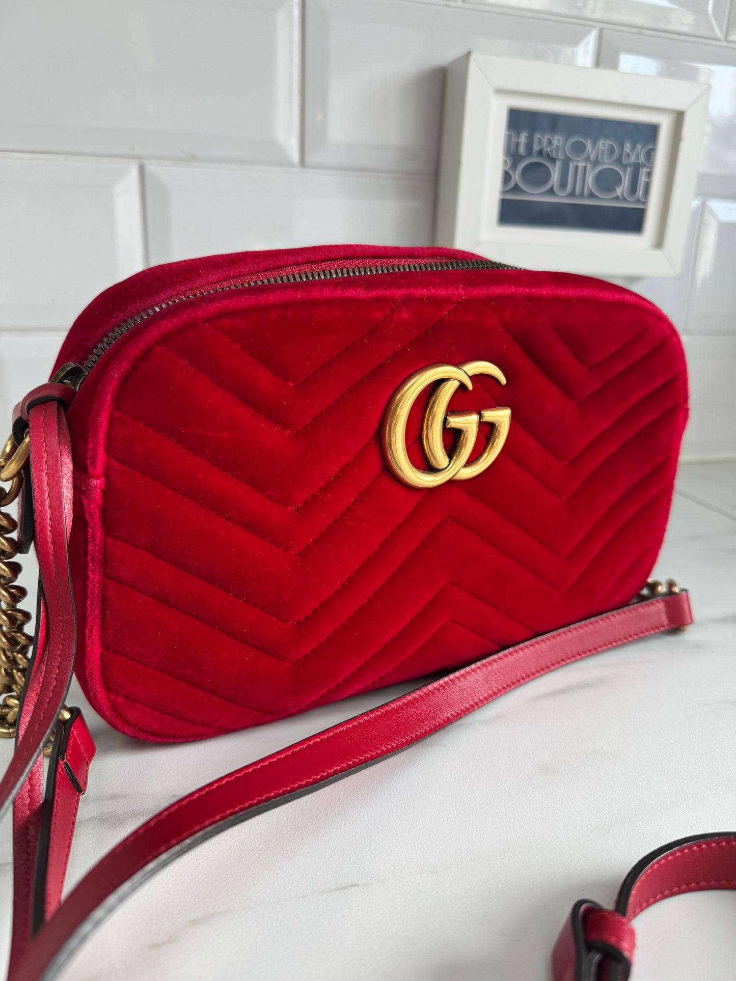 Gucci Marmont Small Camera Bag - Red Velvet