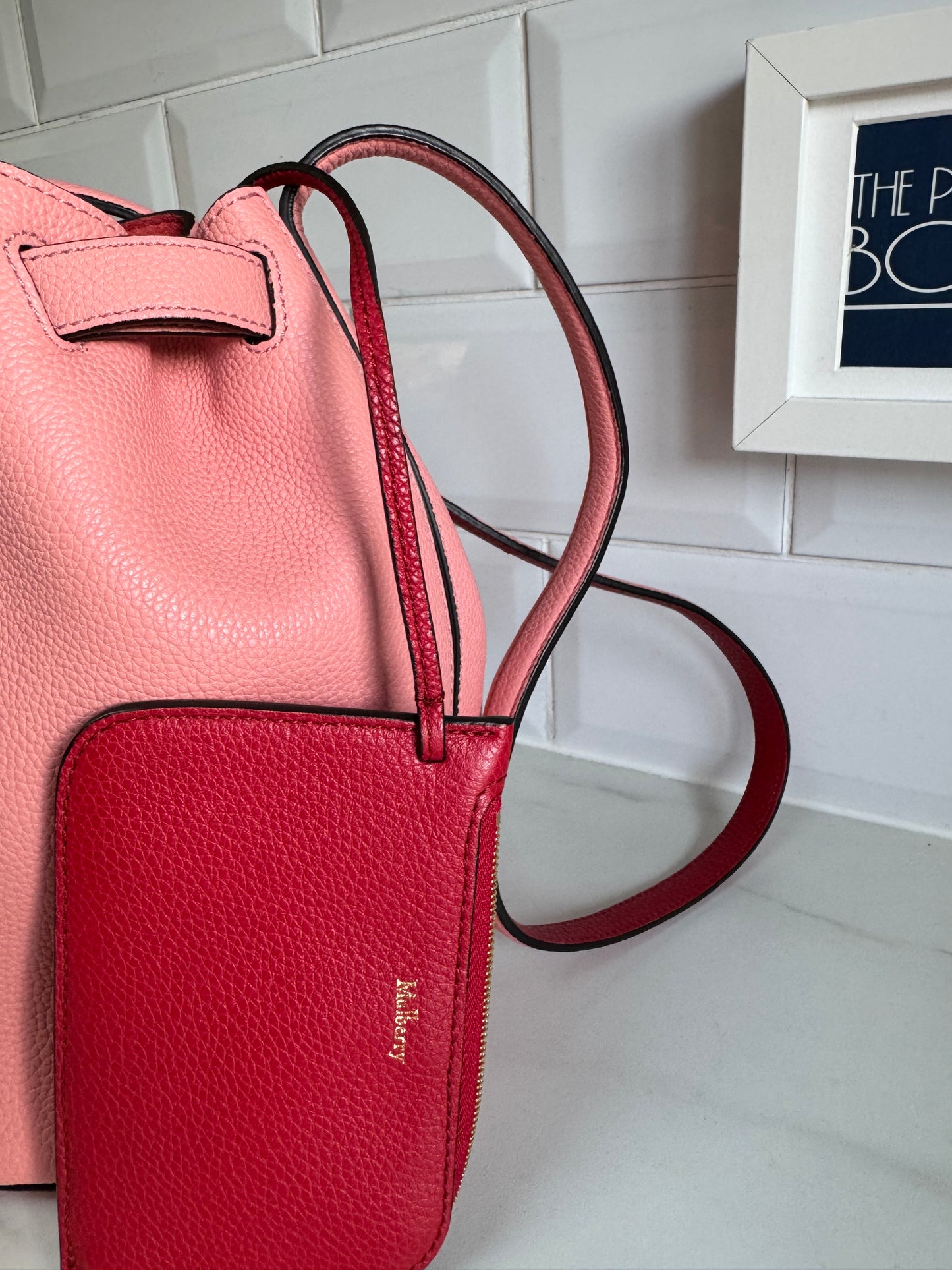 Mulberry Abbey Bucket Bag - Macaroon Pink & Red