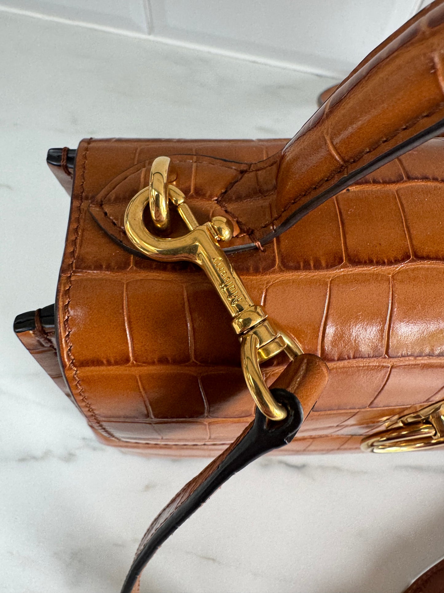 Mulberry Mini Seaton - Tobacco Brown Croc Embossed