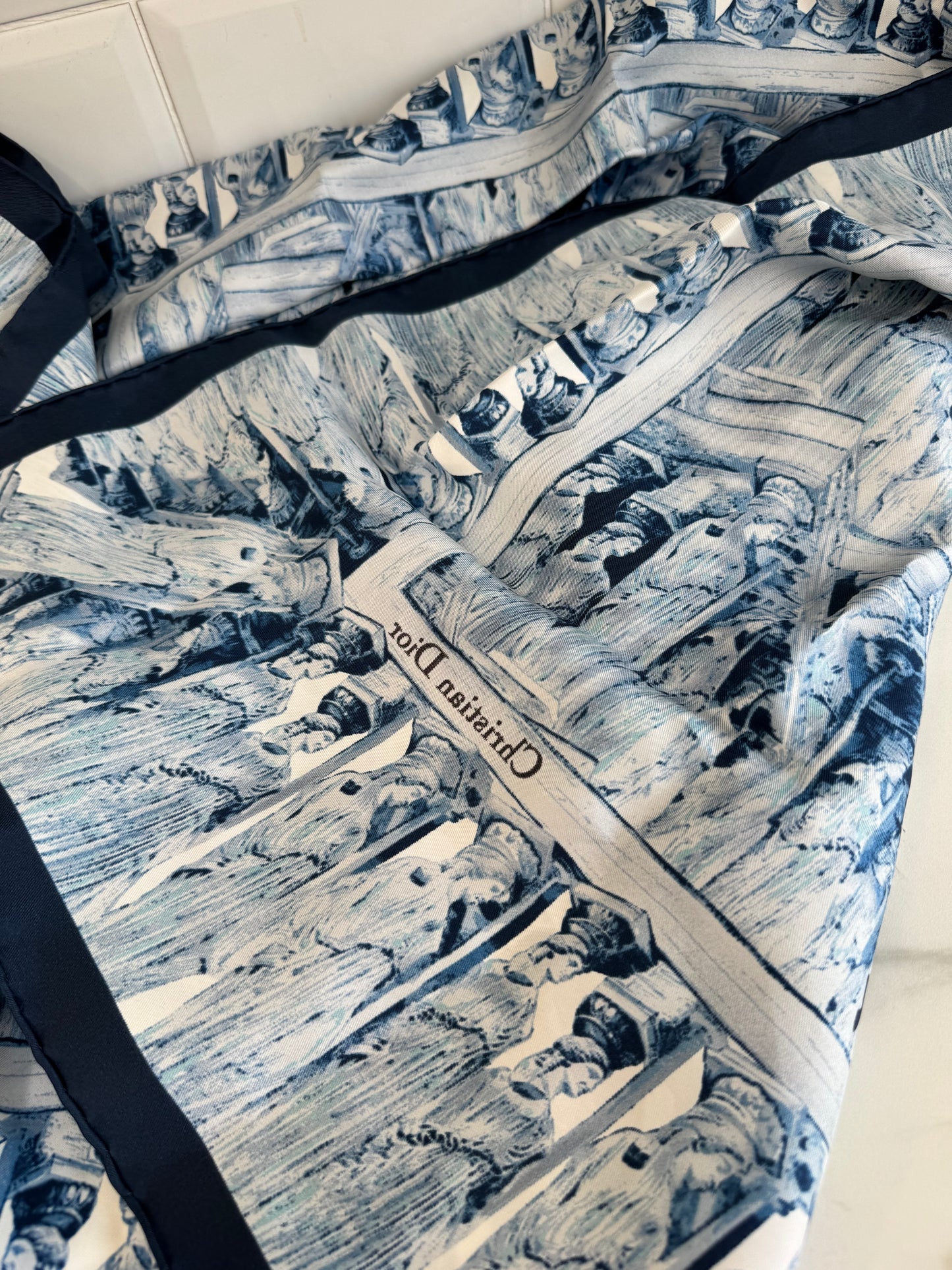 Christian Dior Square Silk Scarf - Navy and White