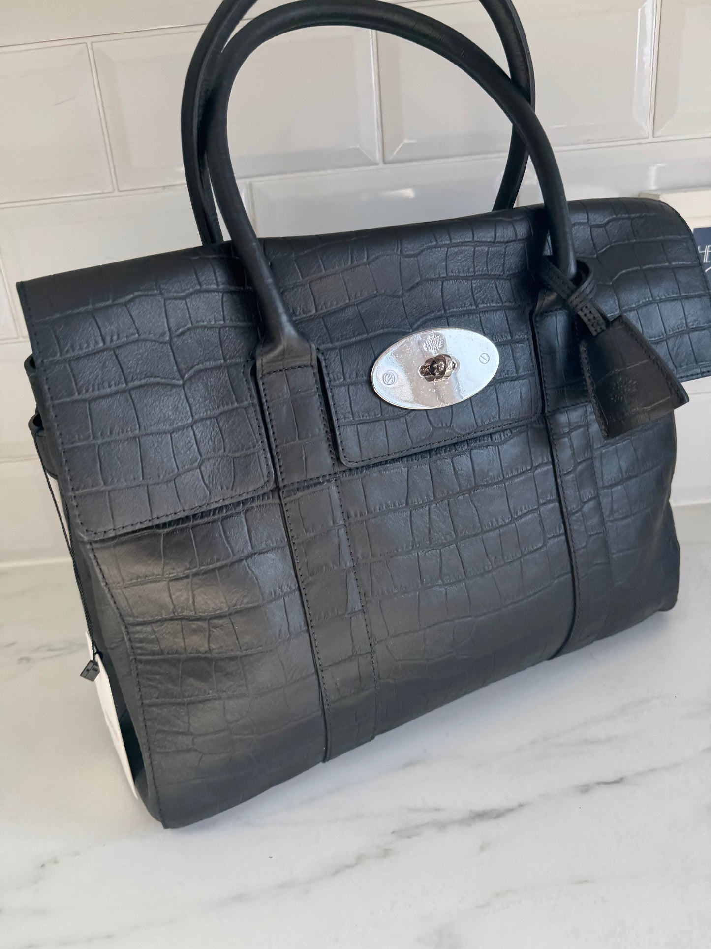 Mulberry Matte Croc Embossed Bayswater - Black
