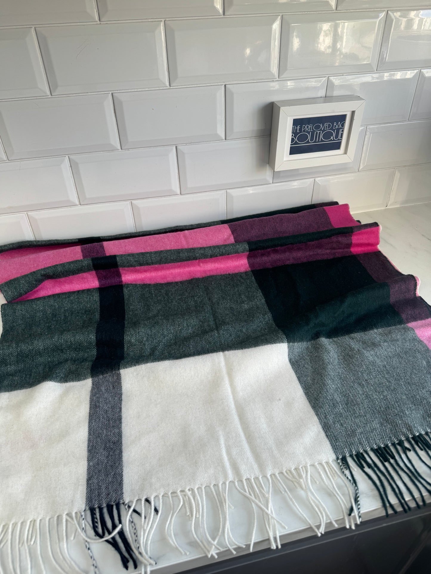 Mulberry Large Scarf - White, Pink & Green