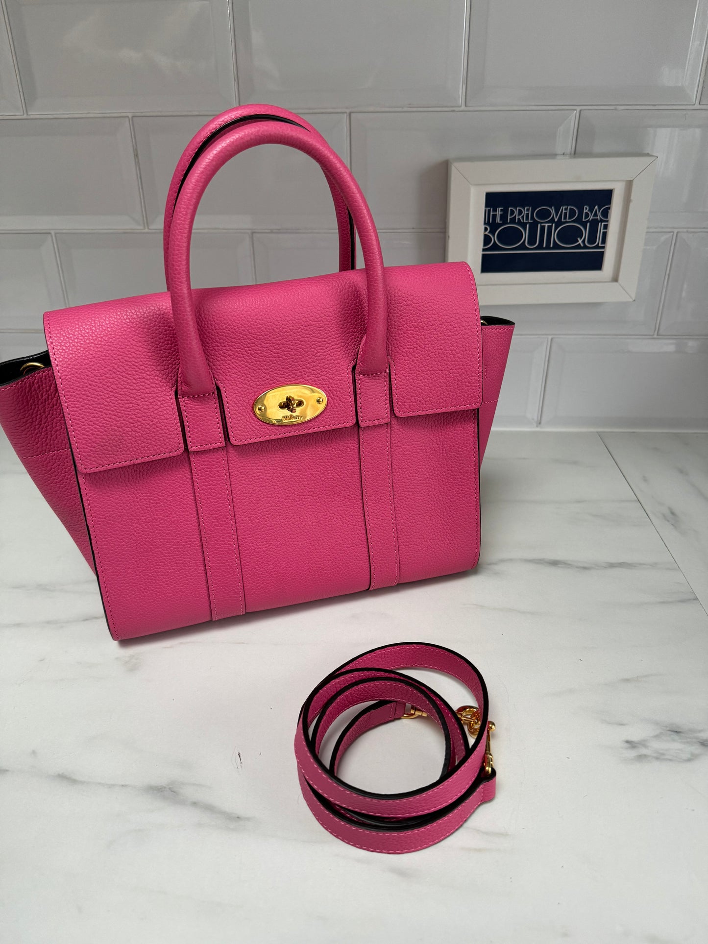 Mulberry Small Bayswater with strap - Candy Pink