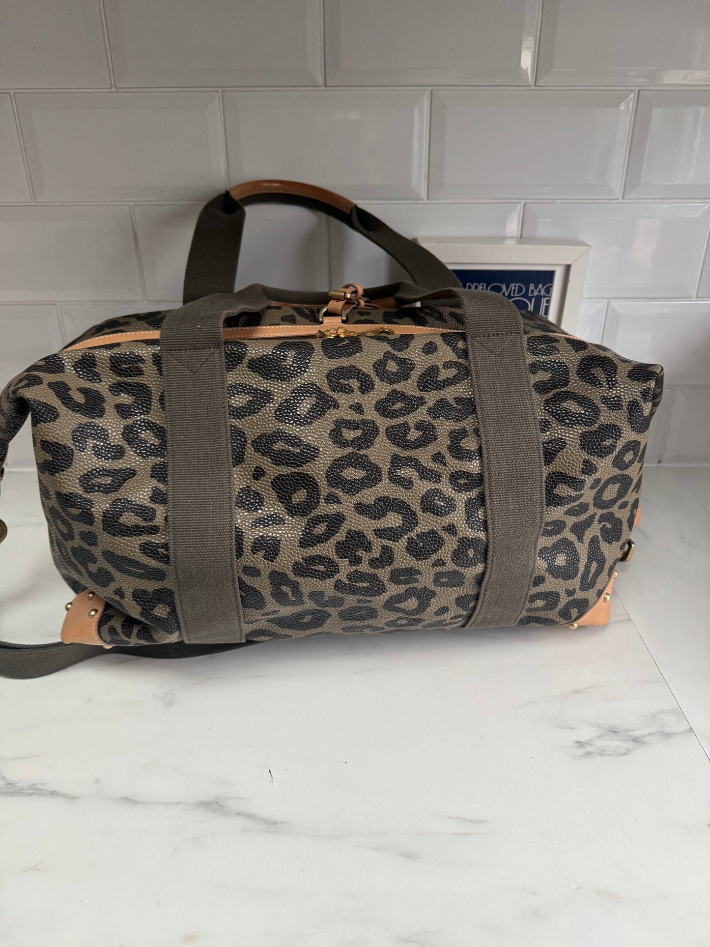 Mulberry Limited Edition Scotchgrain Birds Nest Large Clipper Holdall - Olive Green and Black Leopard Print