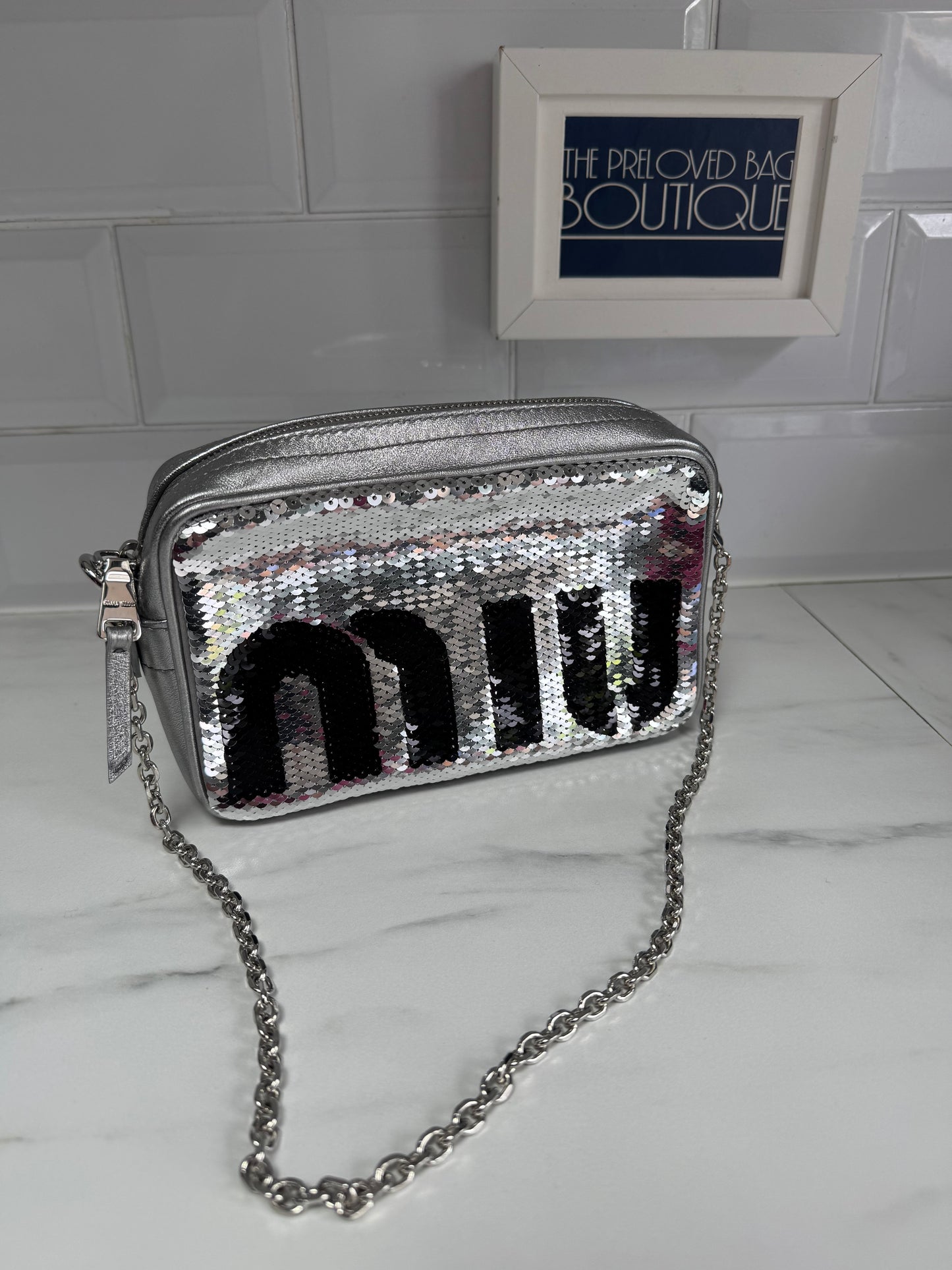 Miu Miu Sequin Camera Bag - Silver