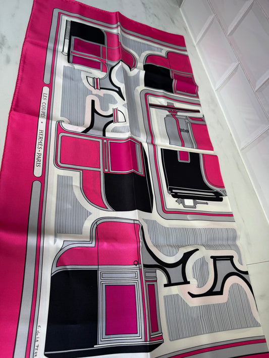 Hermes Les Coupes silk twill scarf - Pink, Black, Grey and White