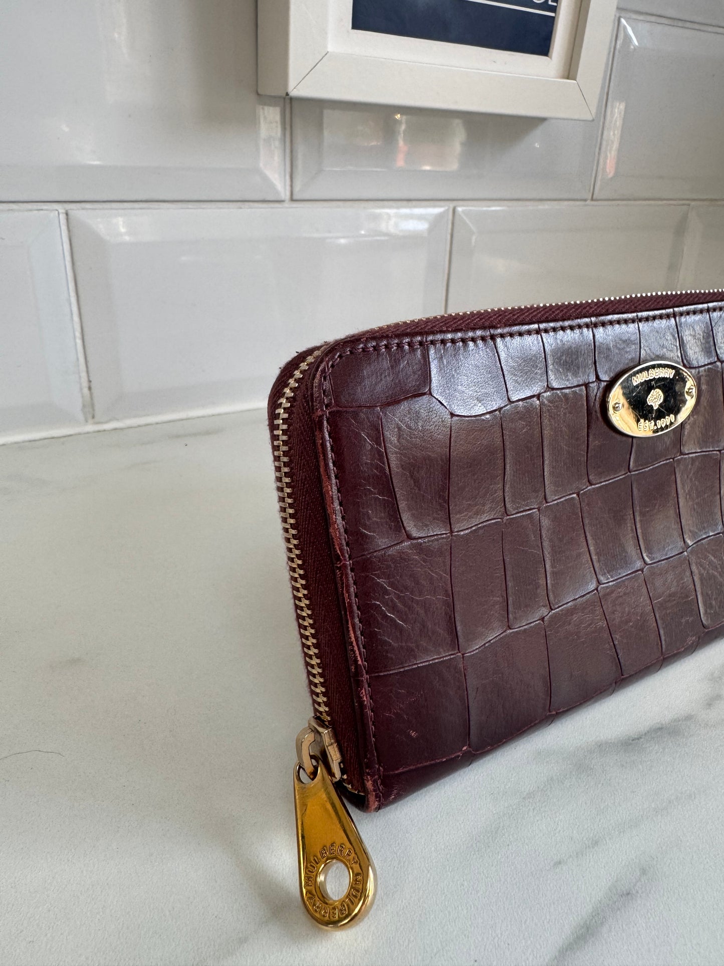 Mulberry Plaque Wallet - Oxblood Croc Embossed