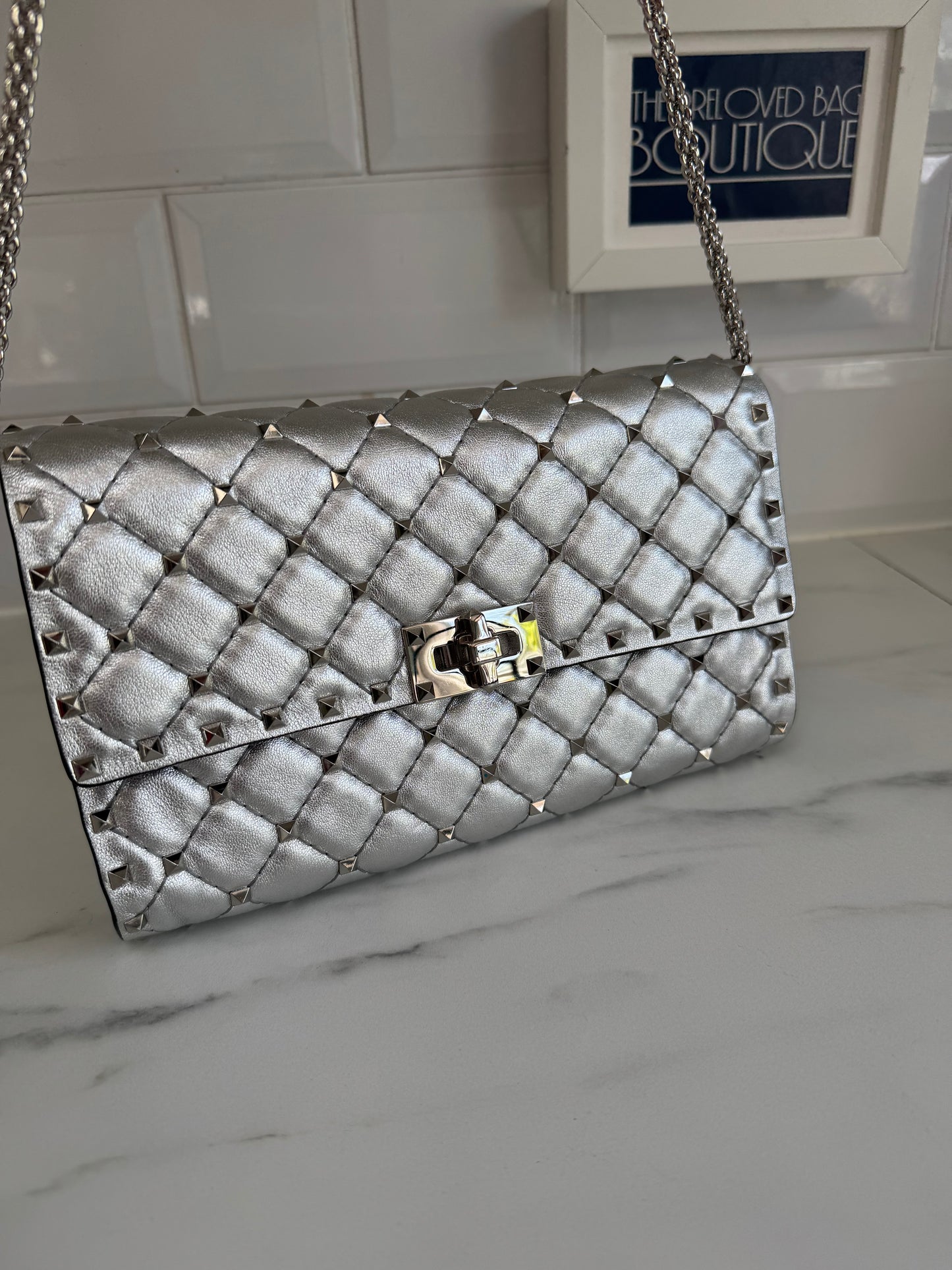 Valentino Garavanni Rockstud Spike Clutch - Metallic Silver