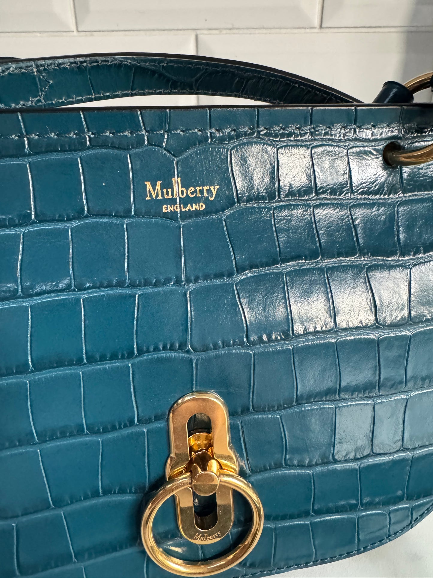 Mulberry Amberley - Teal Blue Croc Embossed
