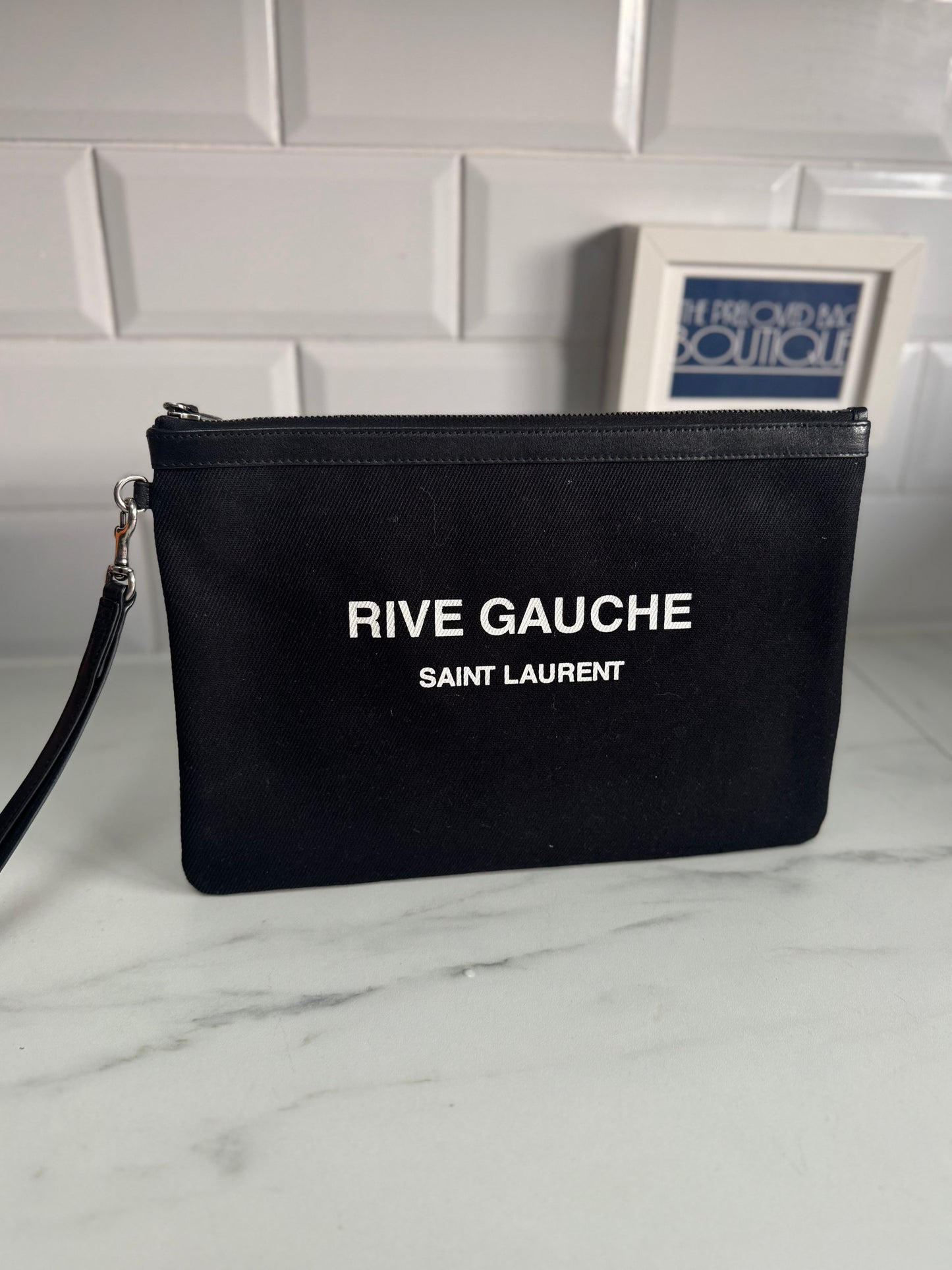 Saint Laurent (YSL) Rive Gauche Wristlet Pouch - Black and White
