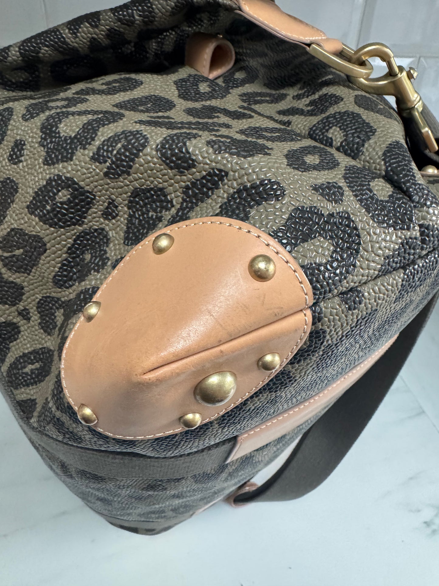 Mulberry Limited Edition Scotchgrain Birds Nest Large Clipper Holdall - Olive Green and Black Leopard Print