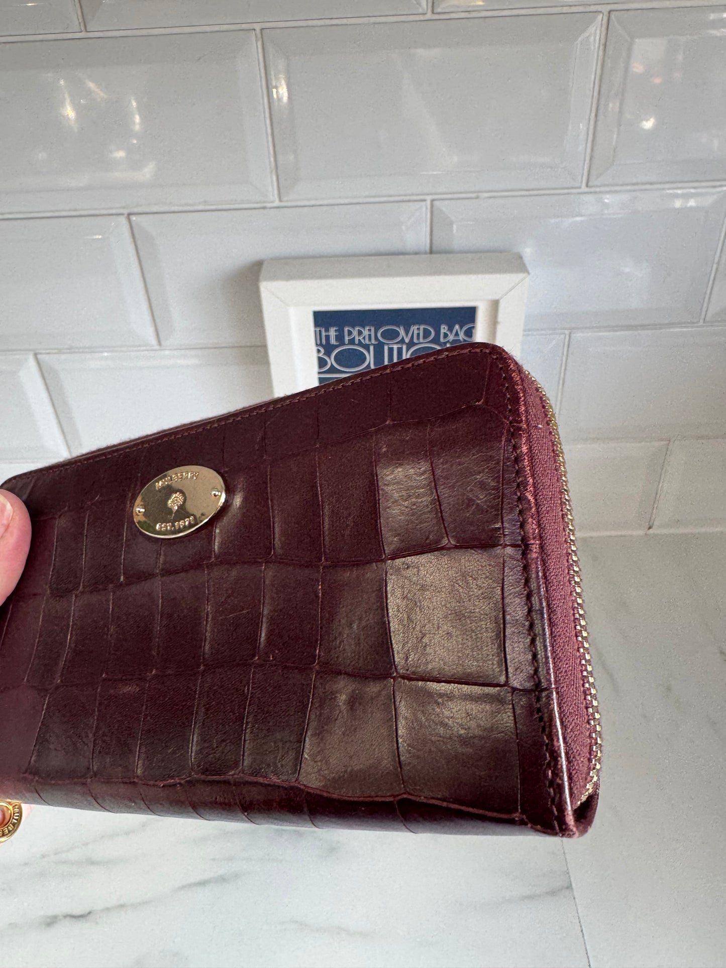 Mulberry Plaque Wallet - Oxblood Croc Embossed