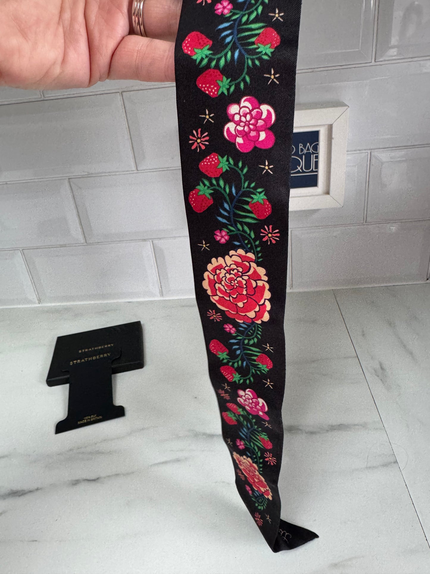 Strathberry Silk Scarf / Twilly - Black Floral