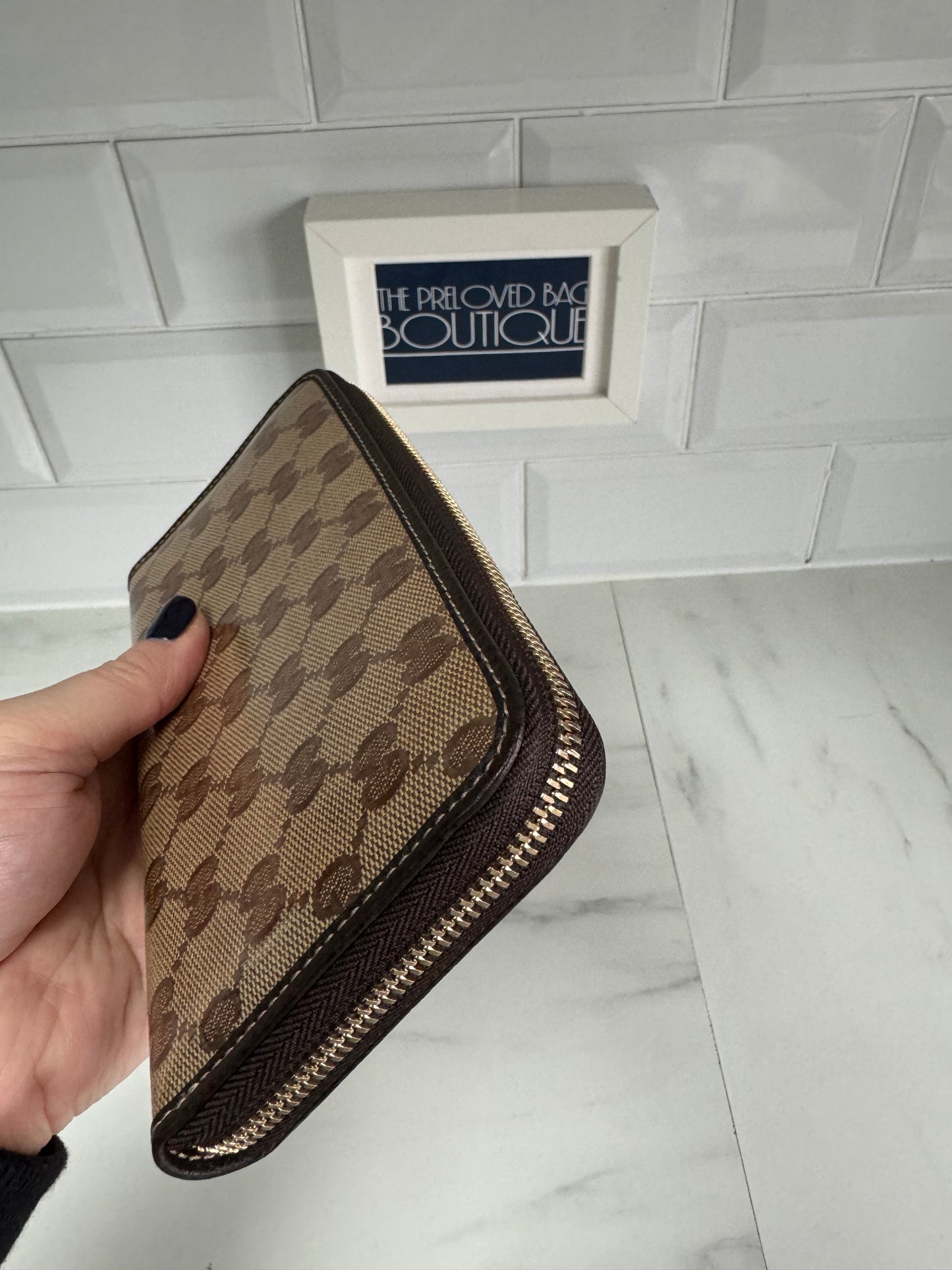 Gucci GG Crystal Zip Wallet - Brown