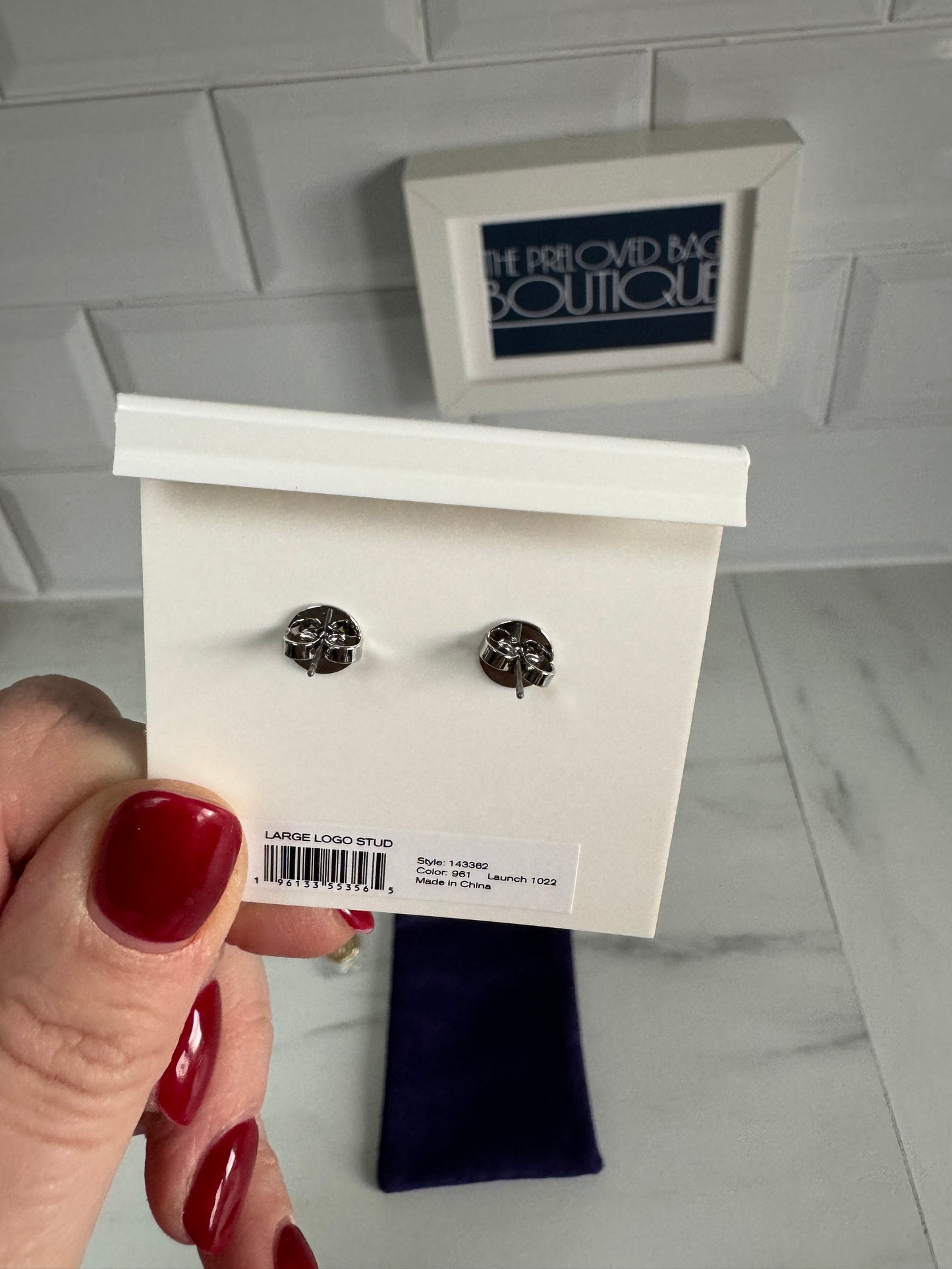 Tory Burch Large Logo Stud Earrings - silver