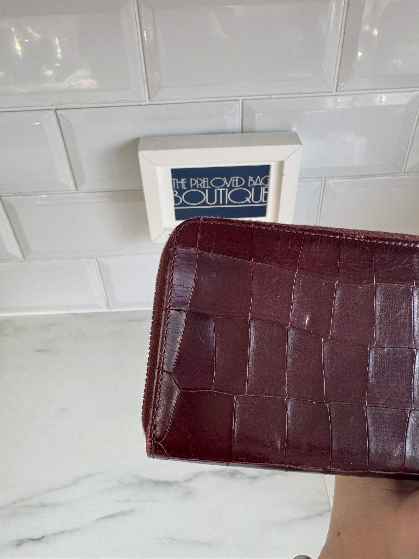 Mulberry Plaque Wallet - Oxblood Croc Embossed