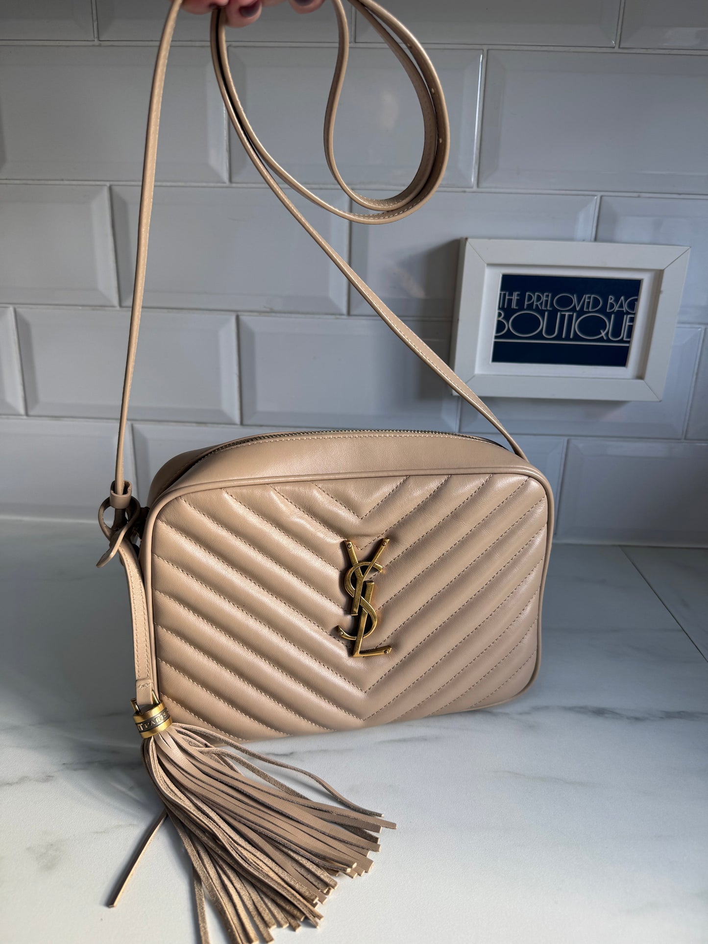 Saint Laurent ‘YSL’ Lou Quilted Camera Bag - Light Beige