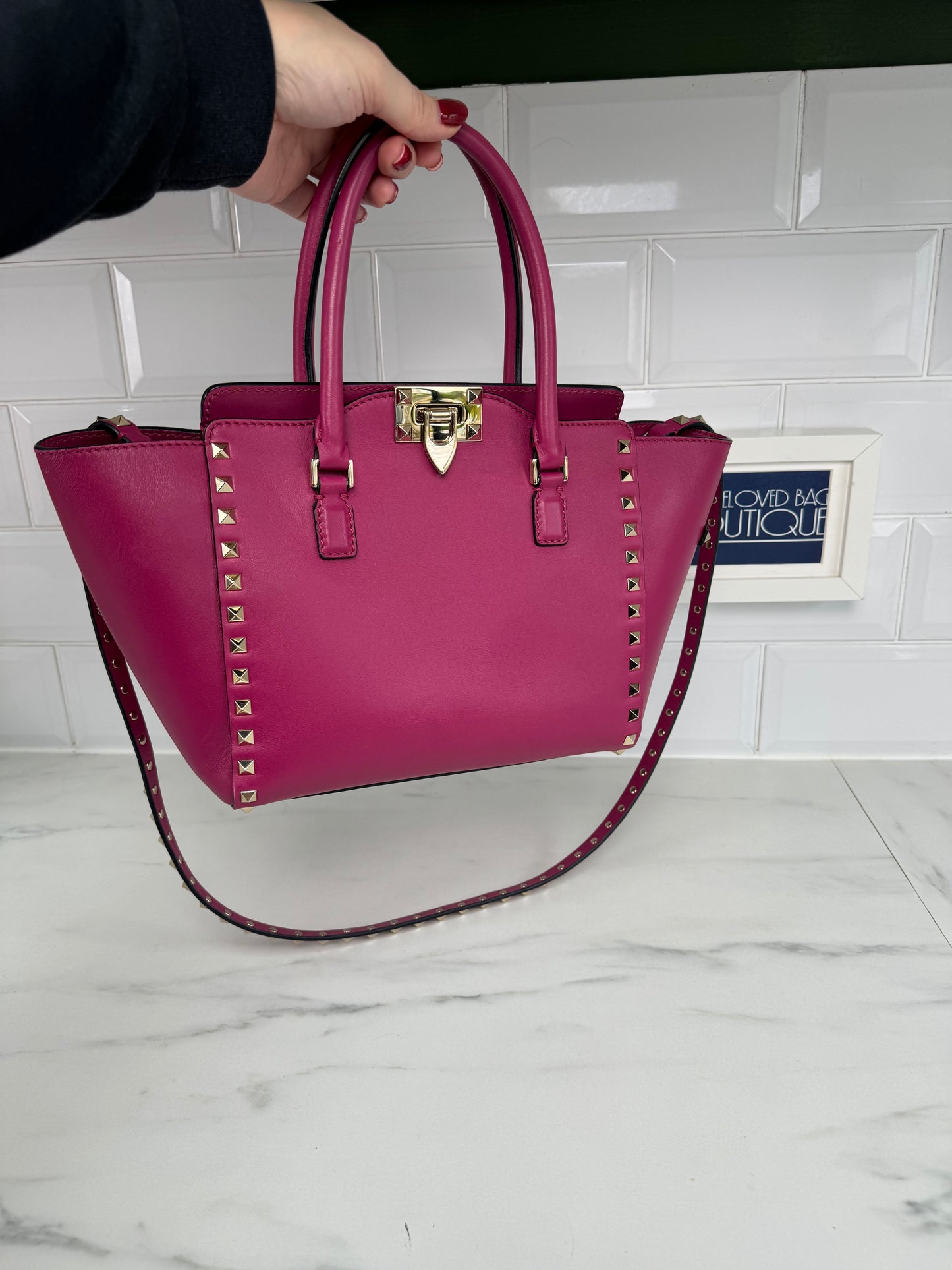 Valentino Rockstud Small Trapeze Tote - Magenta Pink