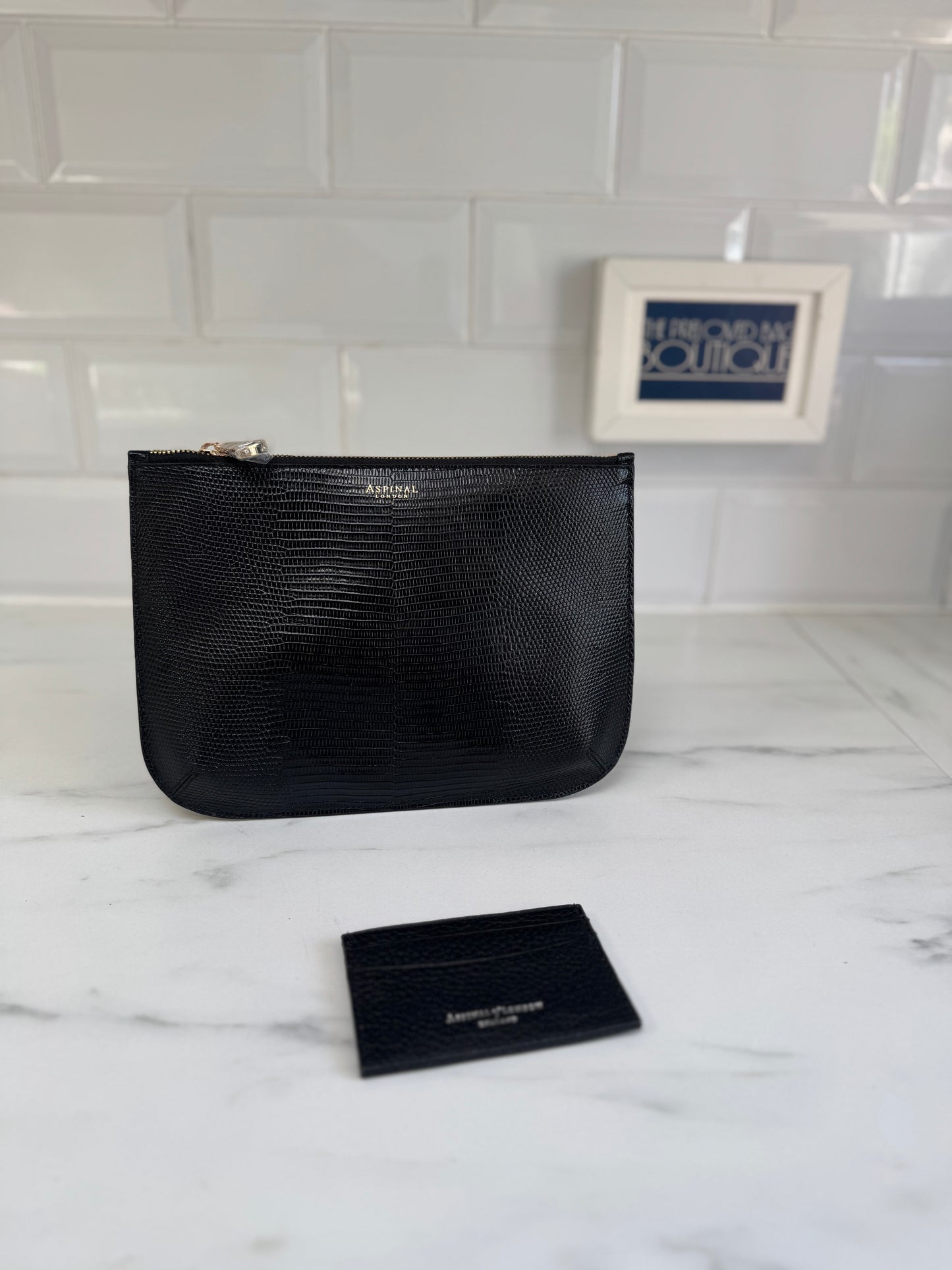 Aspinal of London Zip top clutch & Card Holder - Black