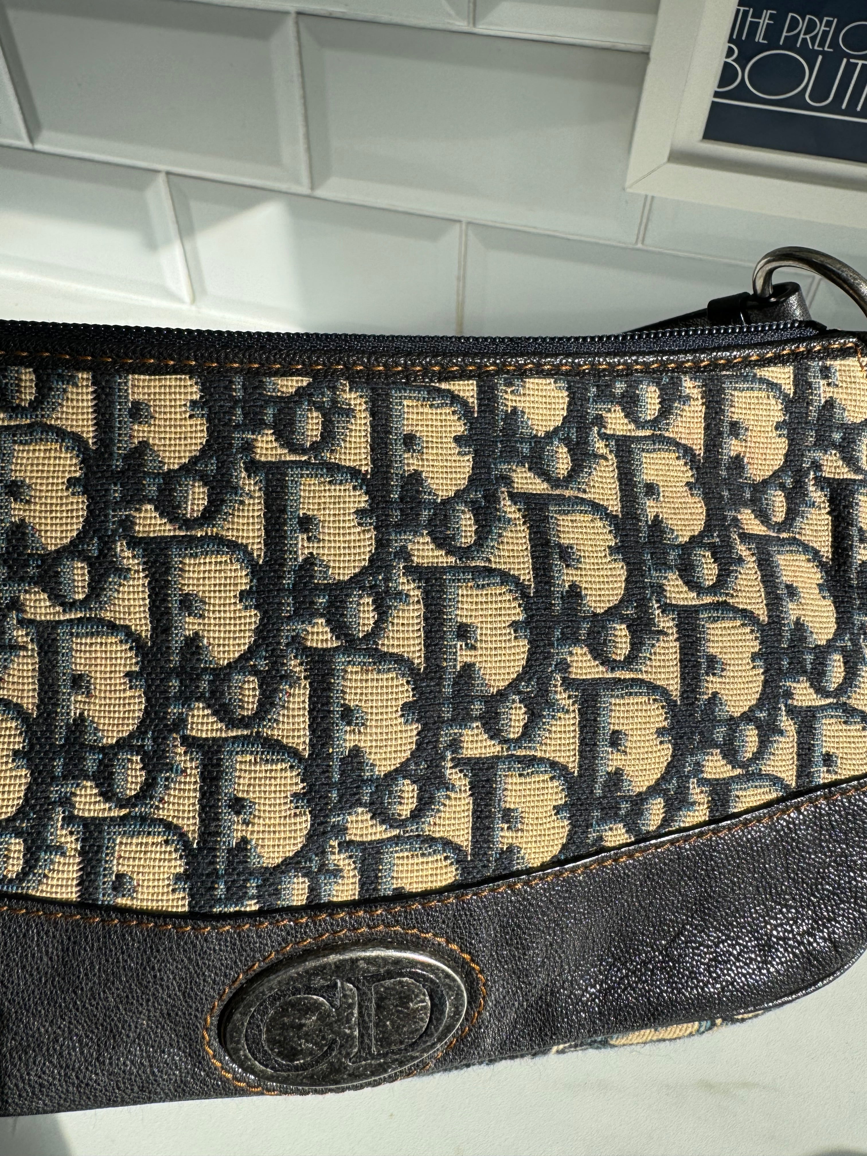 Christian Dior Trotter Jacquard Shoulder Bag Navy