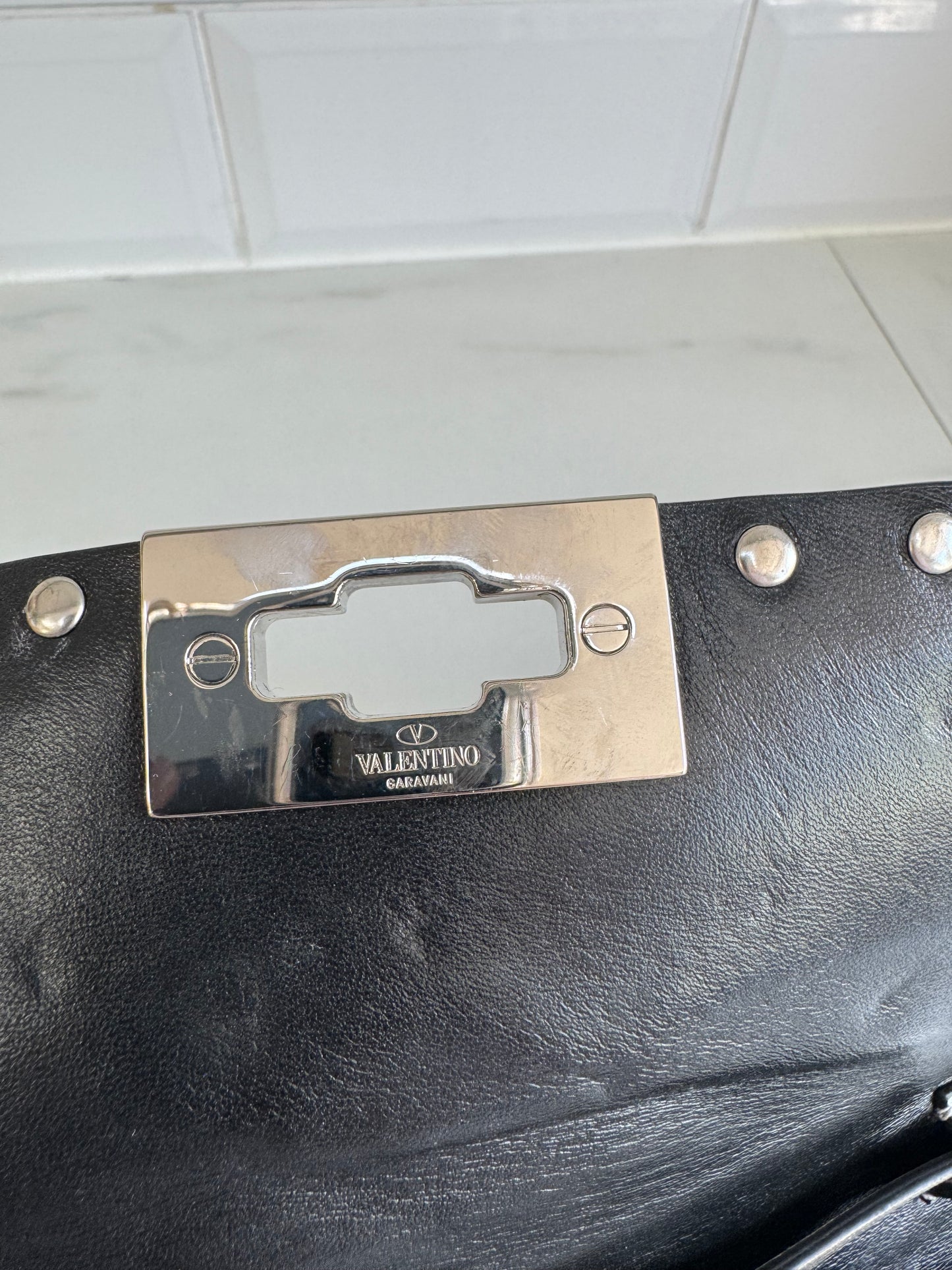 Valentino Garavanni Rockstud Spike Clutch - Metallic Silver