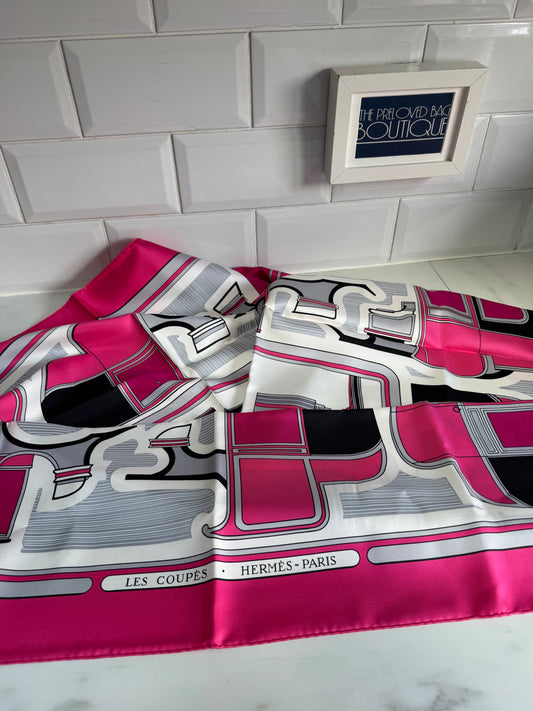 Hermes Les Coupes silk twill scarf - Pink, Black, Grey and White