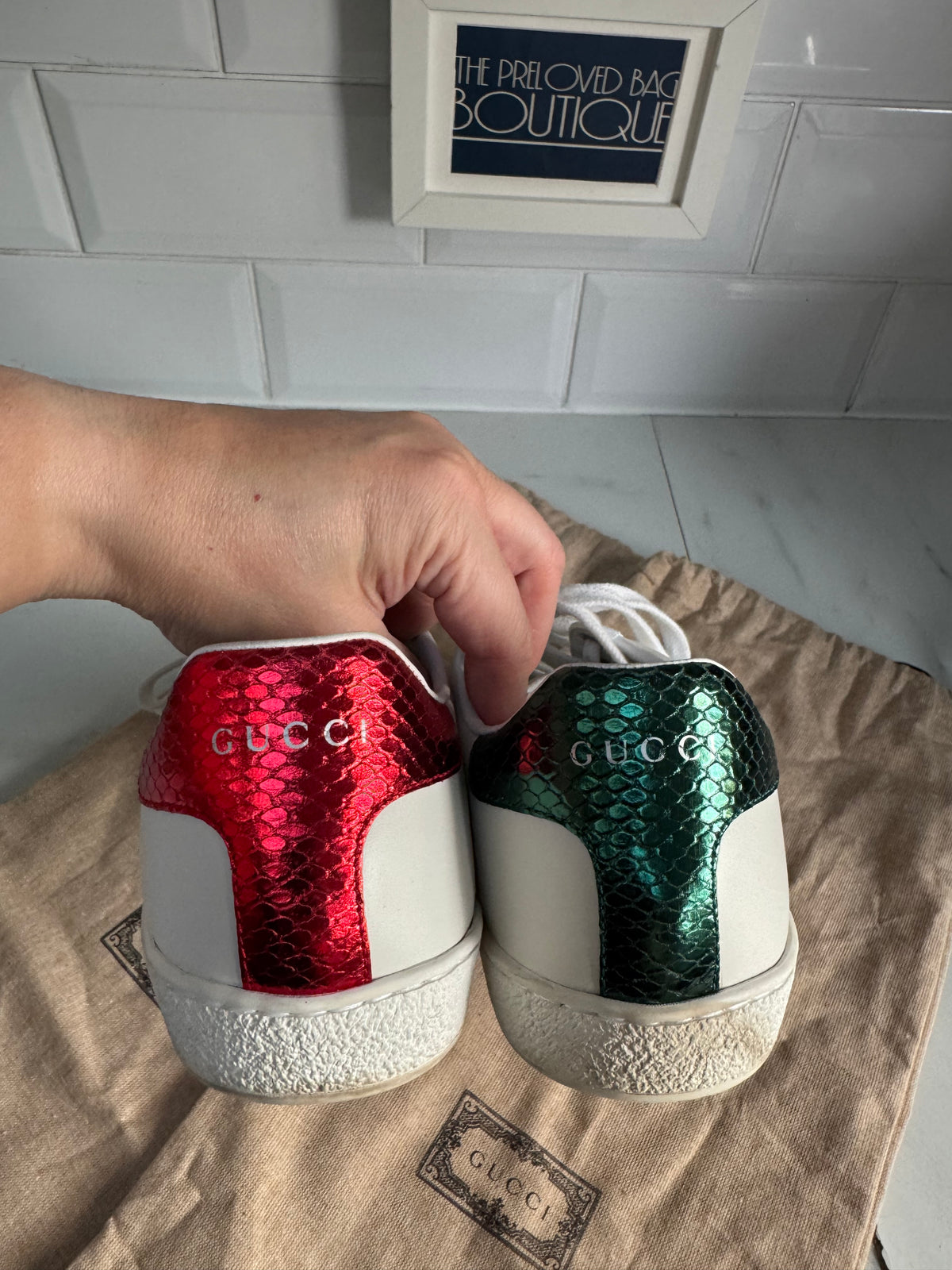Gucci Ace Bee Trainers - White, Green & Red