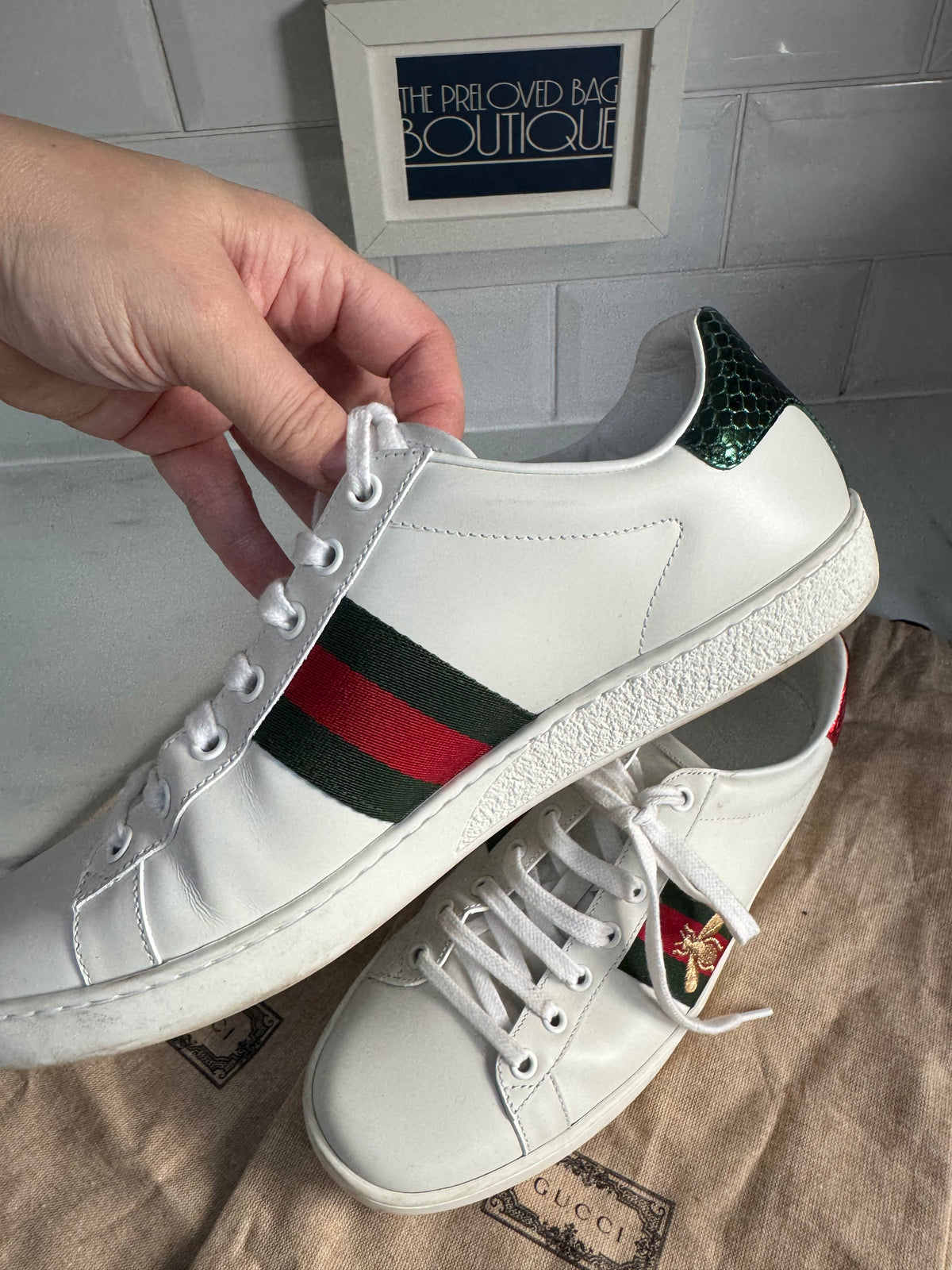 Gucci Ace Bee Trainers - White, Green & Red