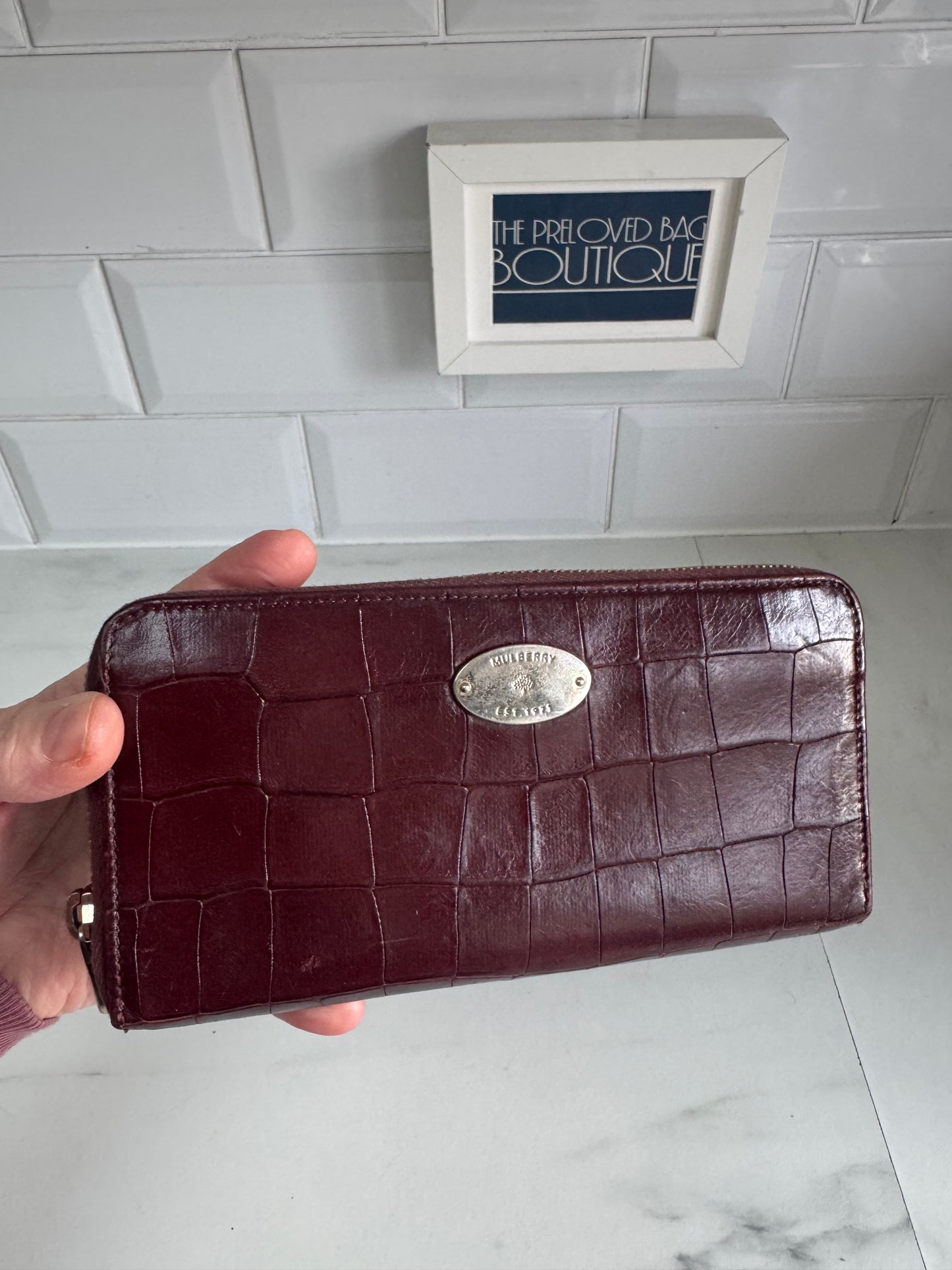 Mulberry Plaque Zip Around Wallet - Oxblood Croc Embossed