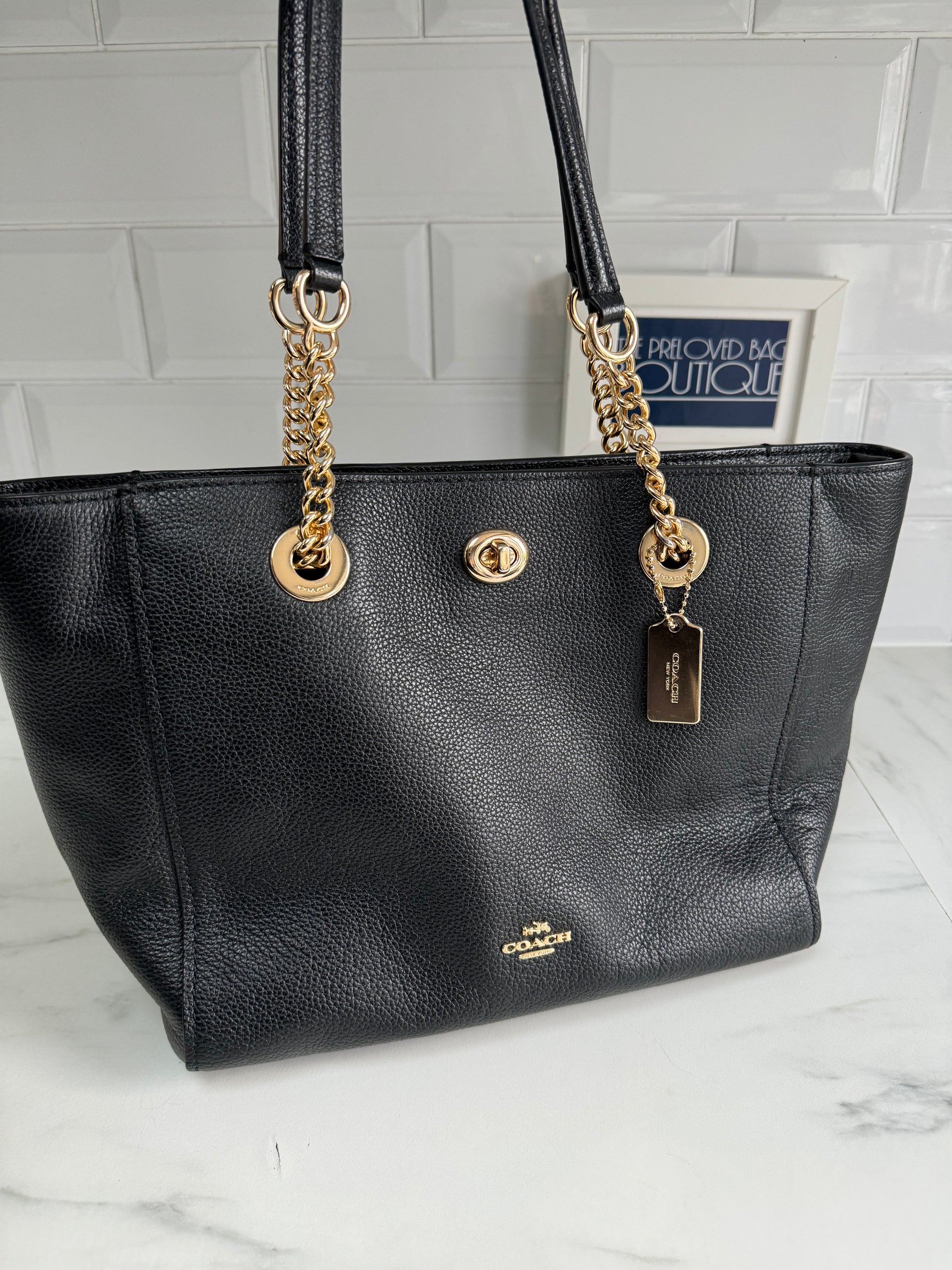 Coach turnlock tote discount sale
