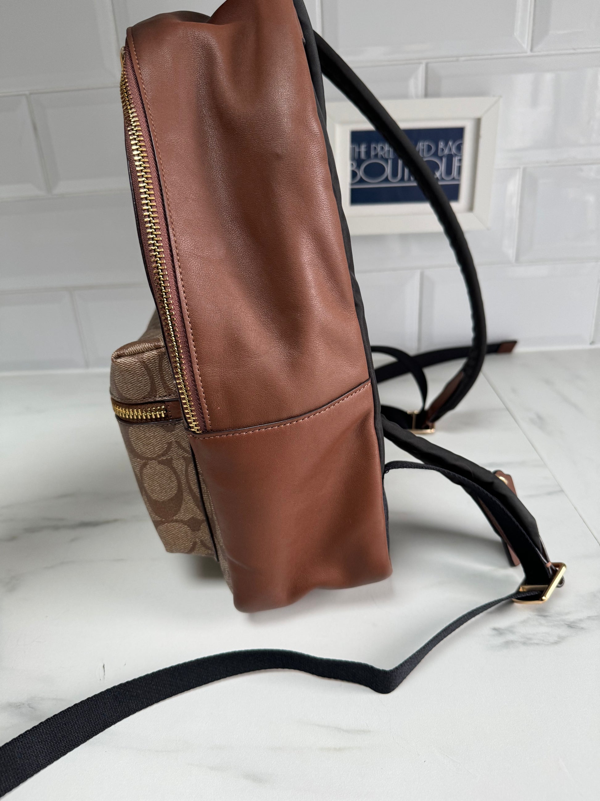 Coach Medium Charlie Backpack Tan Signature Canvas The Preloved Bag Boutique