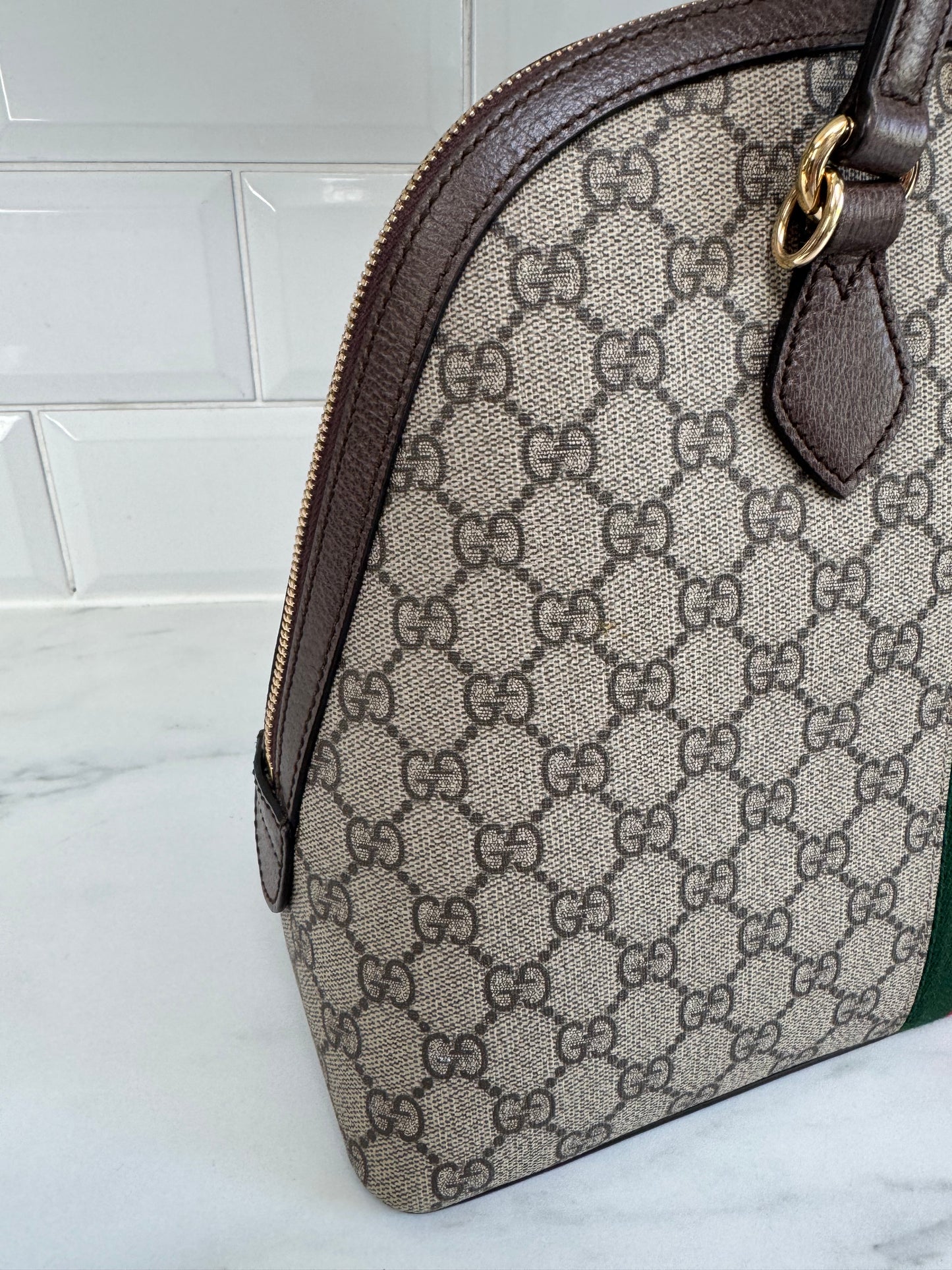 Gucci Ophidia GG Supreme Dome Bag - Grey, Red, Brown and Green
