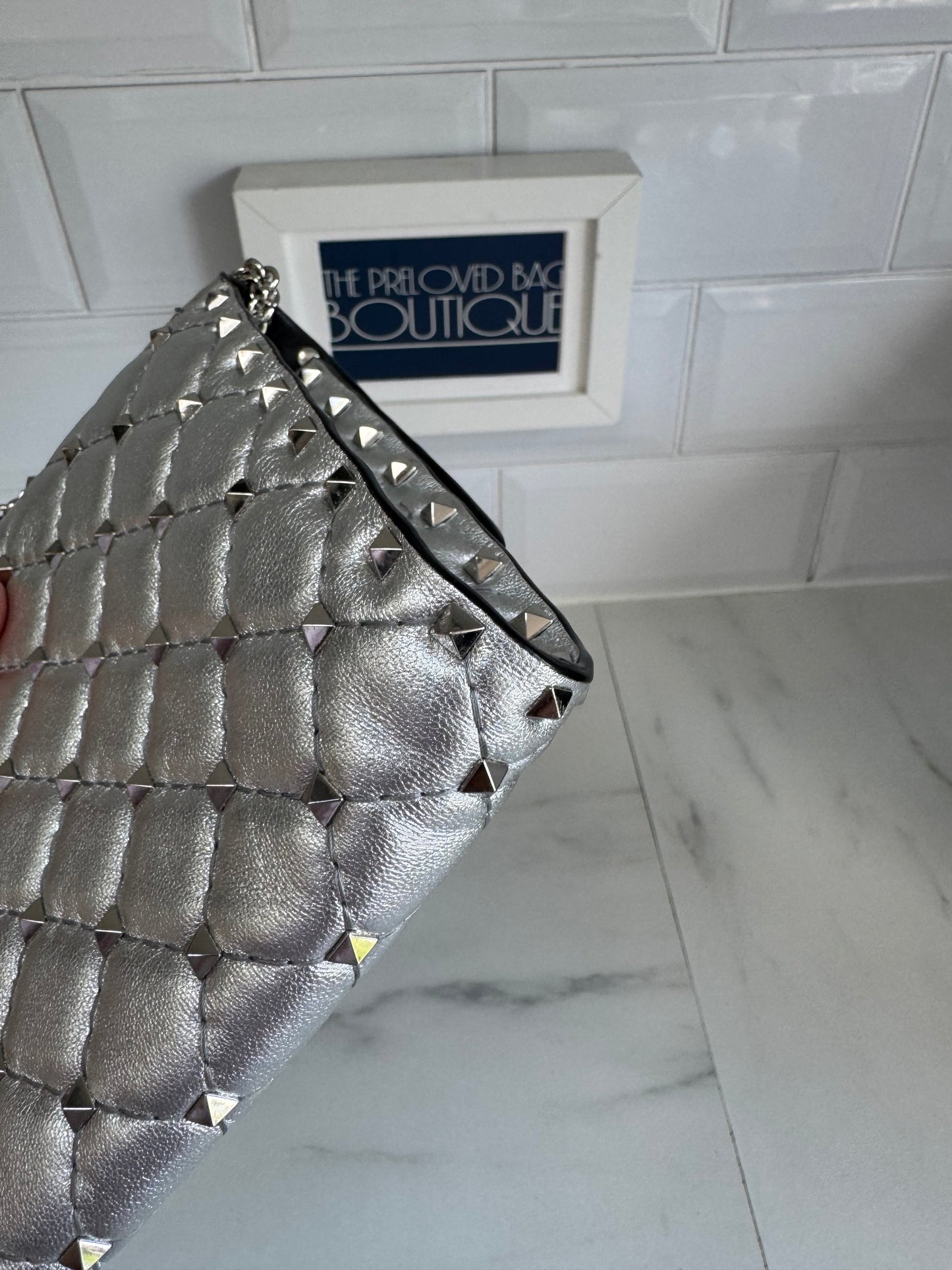 Valentino Garavanni Rockstud Spike Clutch - Metallic Silver