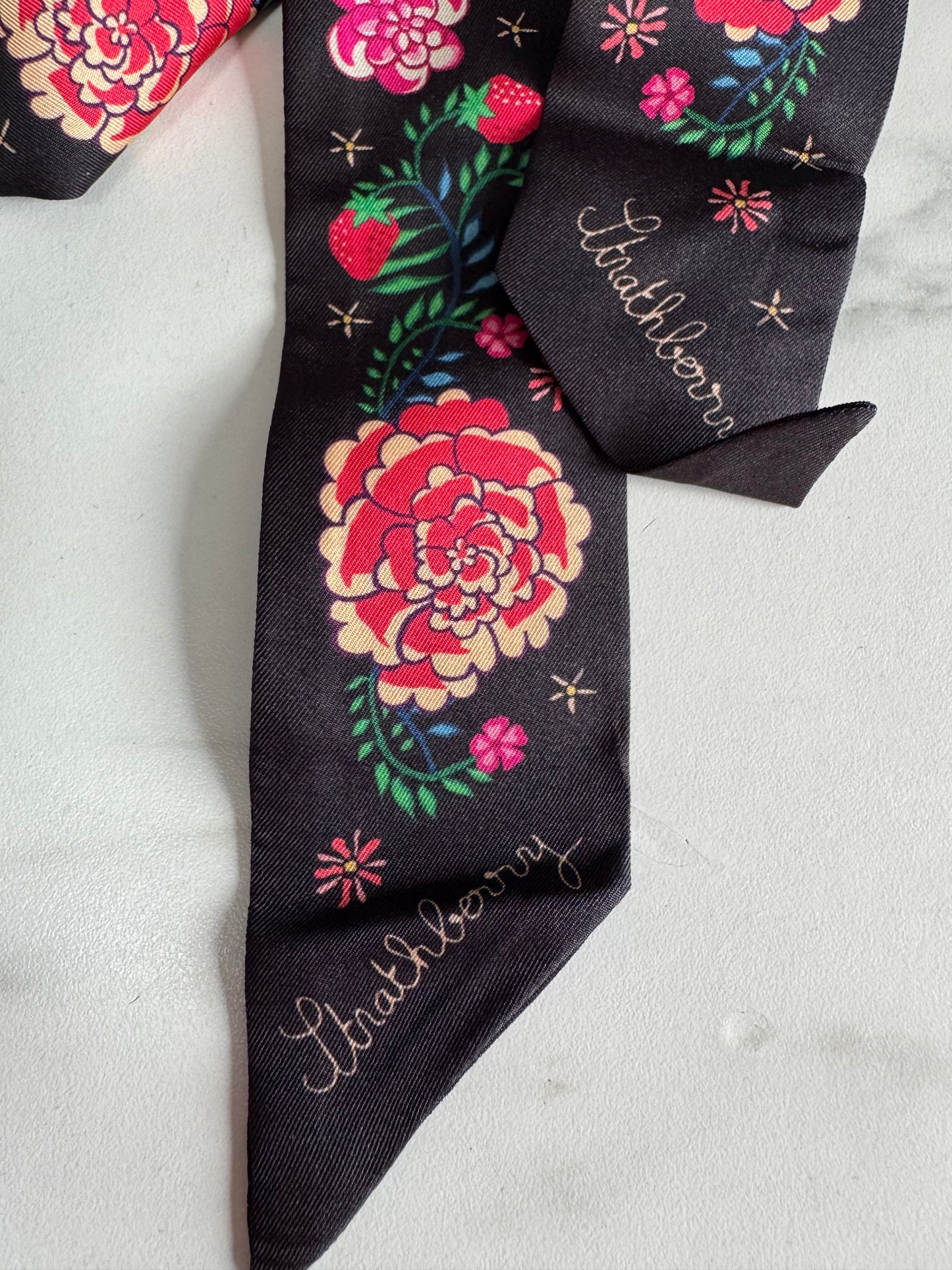 Strathberry Silk Scarf / Twilly - Black Floral