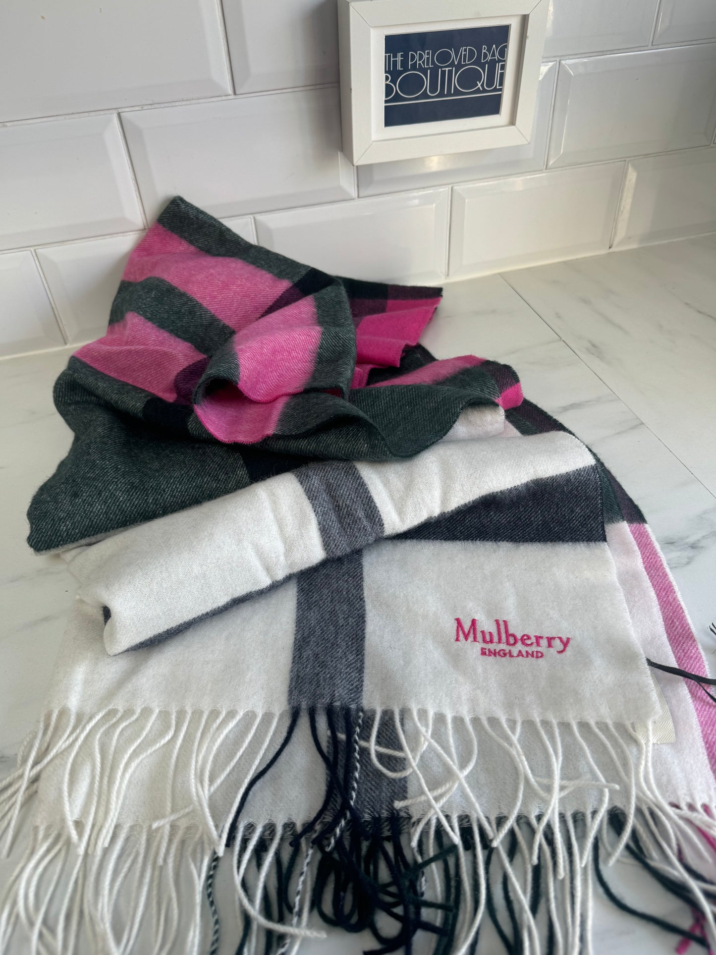 Mulberry Large Scarf - White, Pink & Green